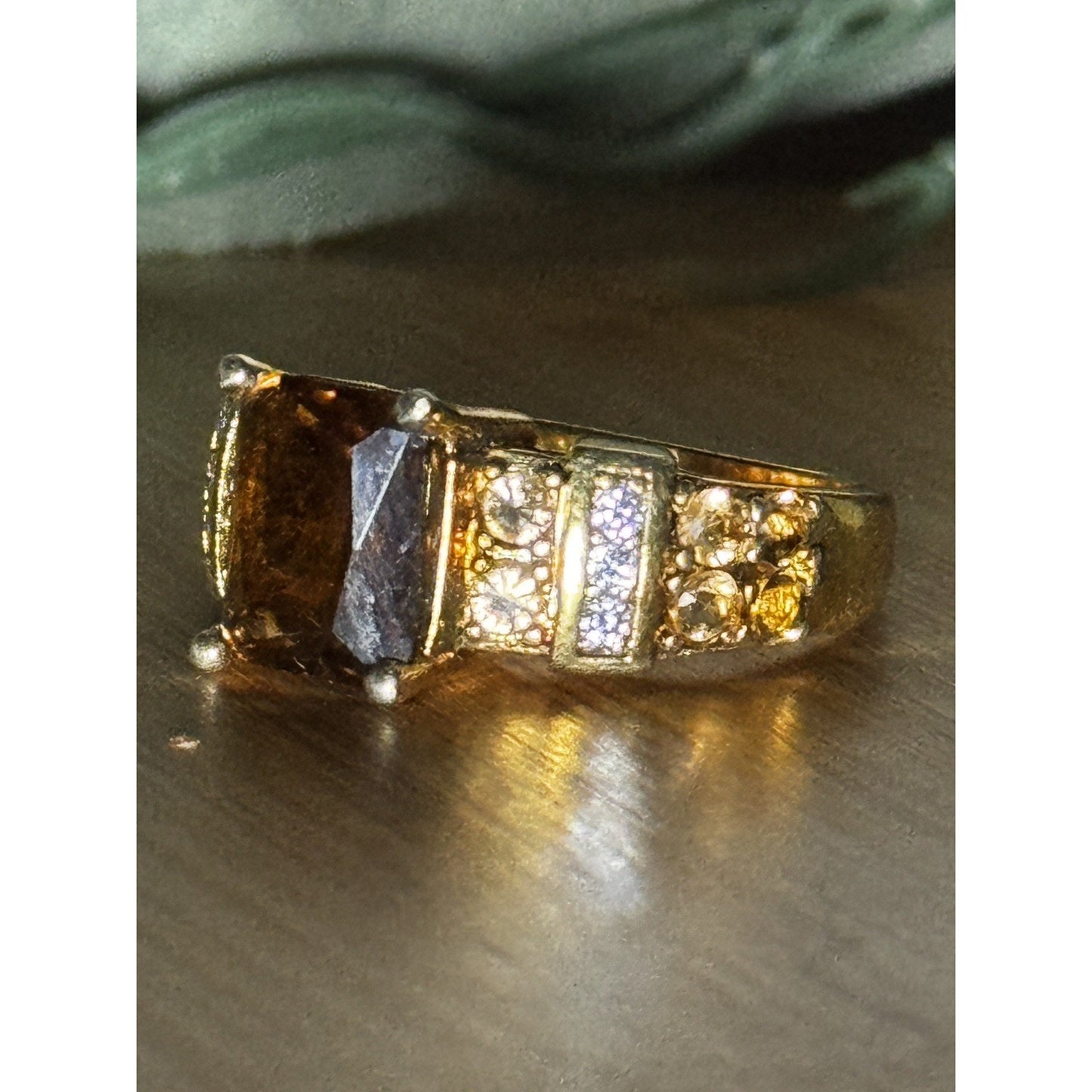 Vintage 18K GF Brown Crystal Rhinestone Cocktail Ring Size 9.25