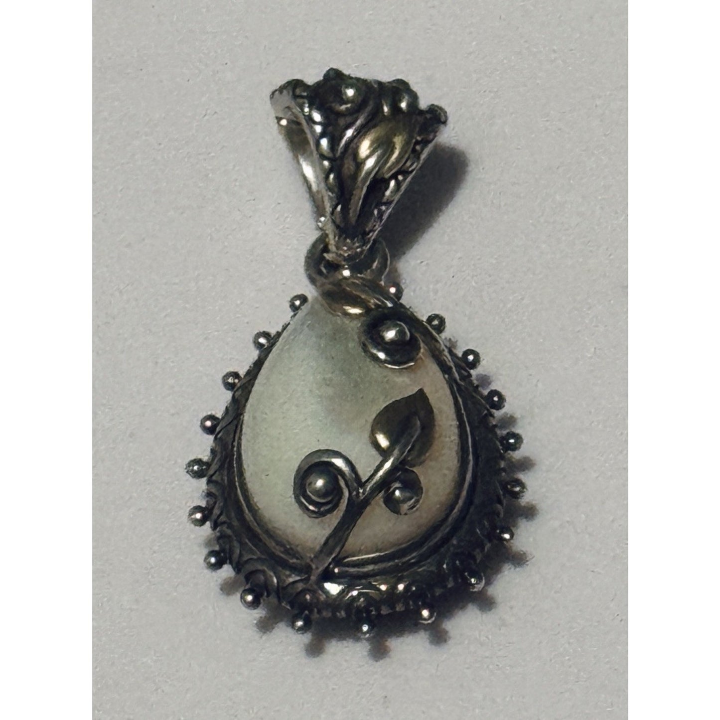 Vintage Barbara Bixby 925 18k Enhancer Or Pendant MOP Vine Leaf Mother of Pearl