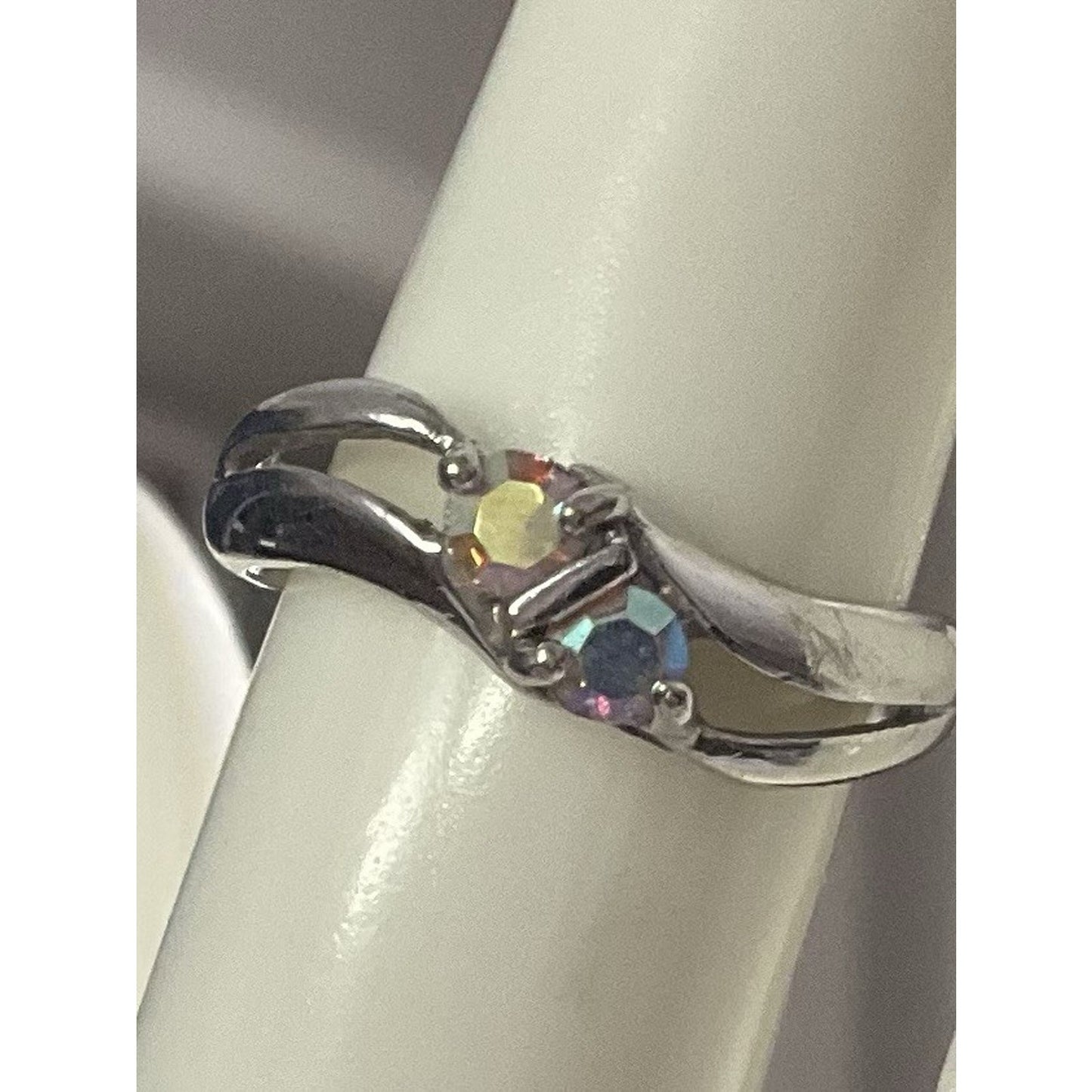 Sterling 925 Signed LS Louis Stern Aurora Borealis Austrian Crystal SZ 7 Ring