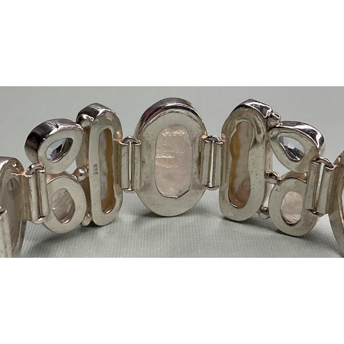 Vintage Sterling Silver Rainbow Moonstone Pearl Multi Gemstone Bracelet