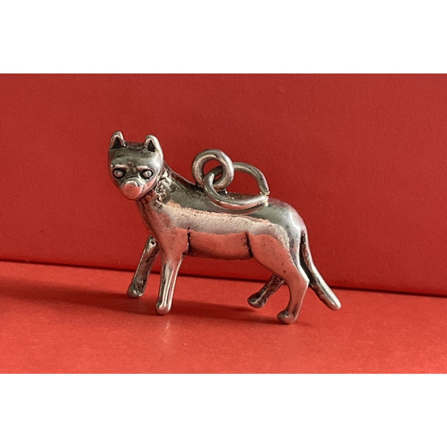 925 Sterling Silver Cat Charm Pendant Vintage