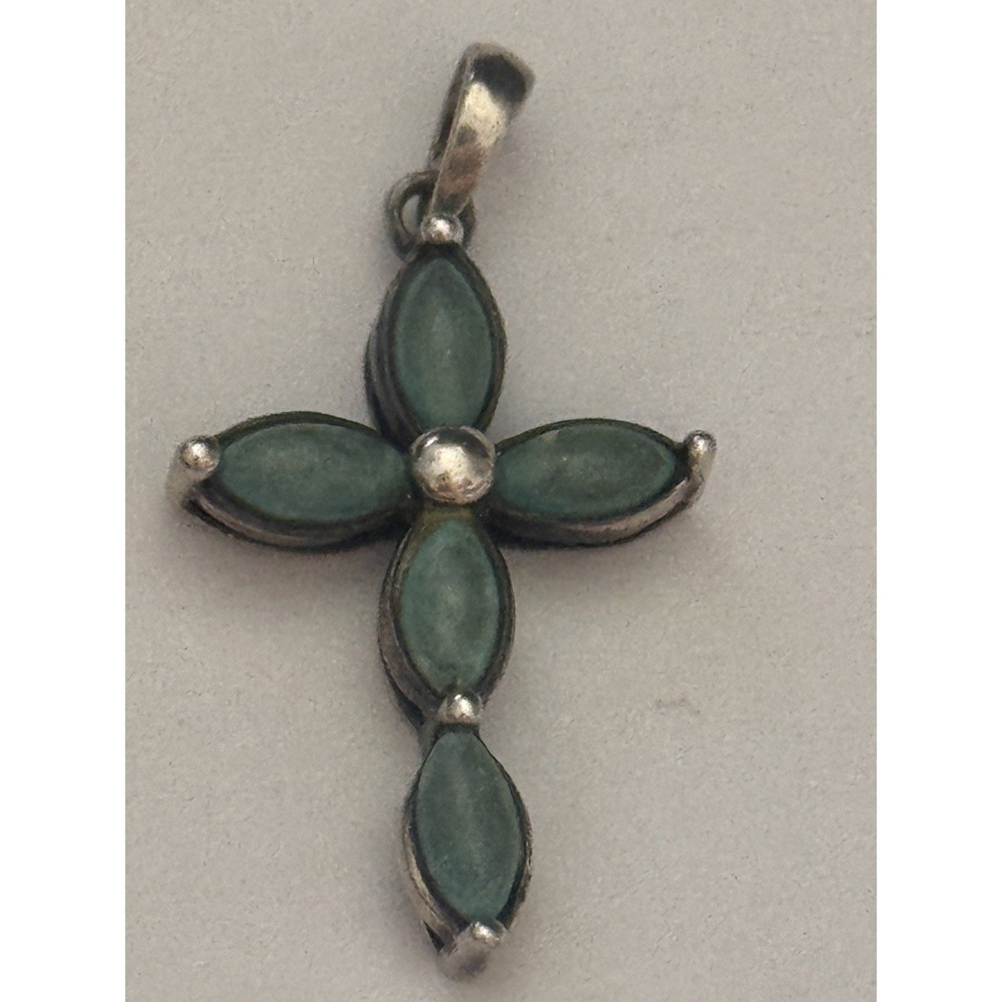 Vintage Native American Southwest Sterling Silver Petite Turquoise Cross Pendant