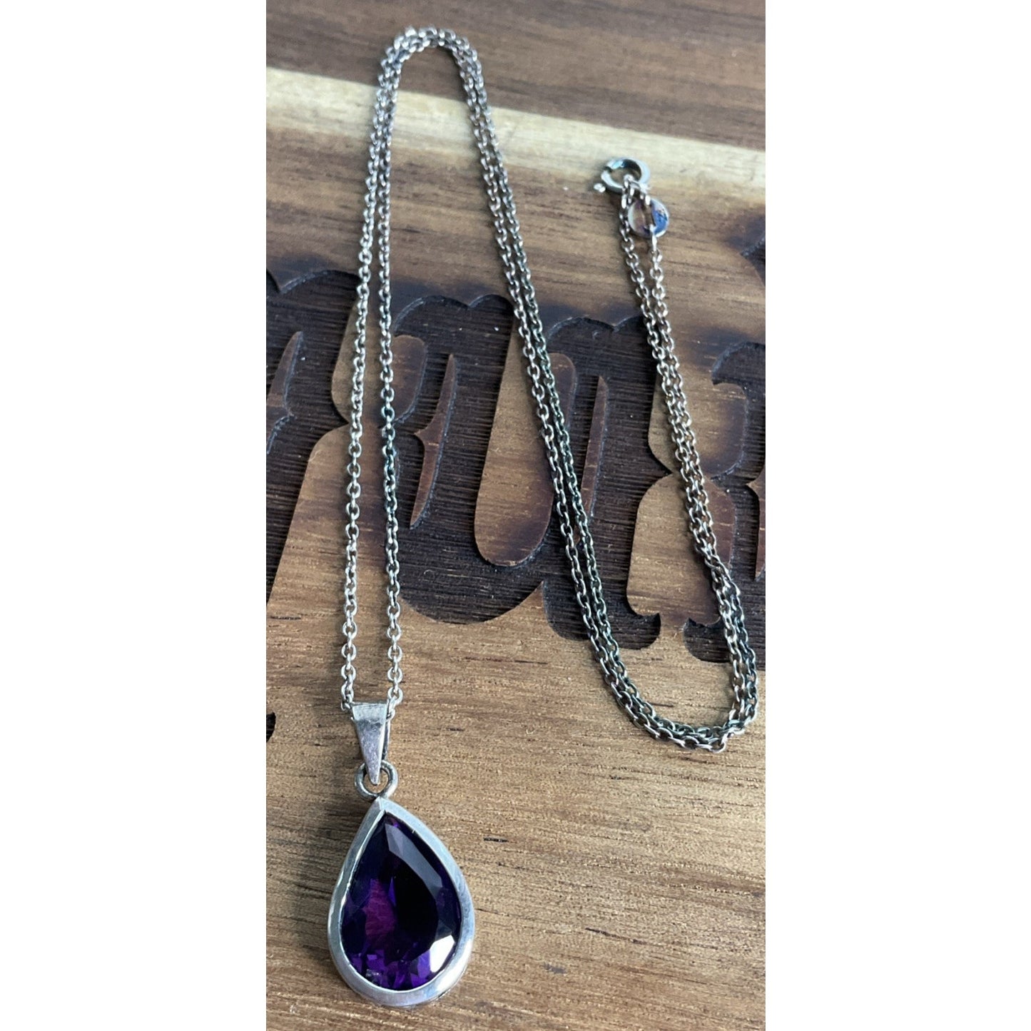 Sterling Silver Amethyst Teardrop Pendant On 925 Necklace