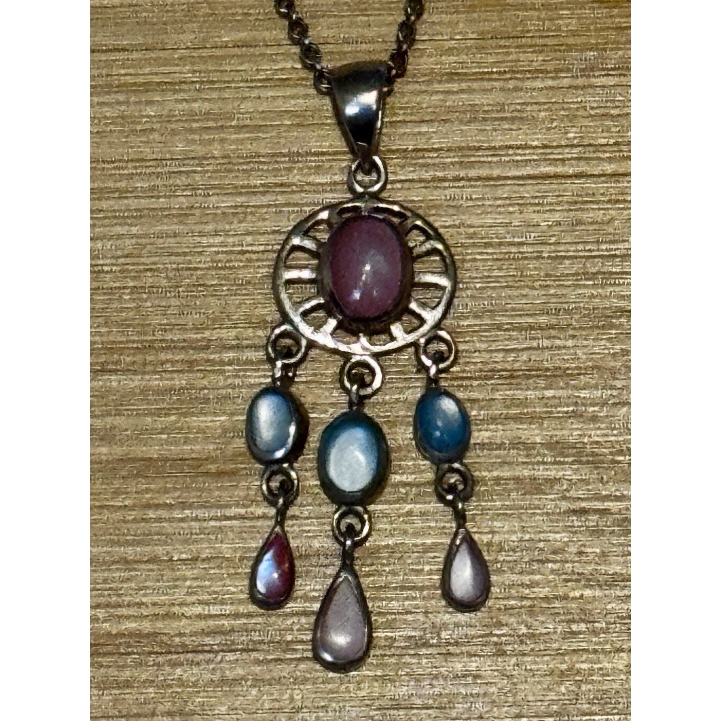 Southwestern 925 Sterling Silver Pink Blue Mother of Pearl Chandelier Pendant