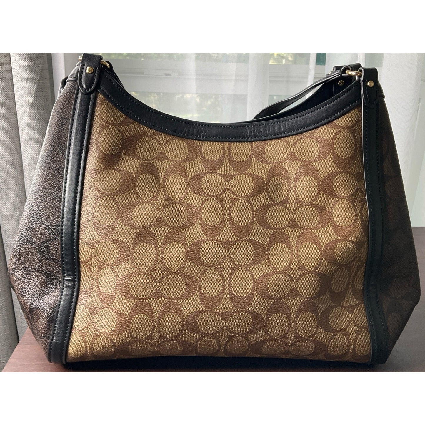 COACH KRISTY Shoulder Bag In Color Block Signature Canvas Khaki And Dark Brown