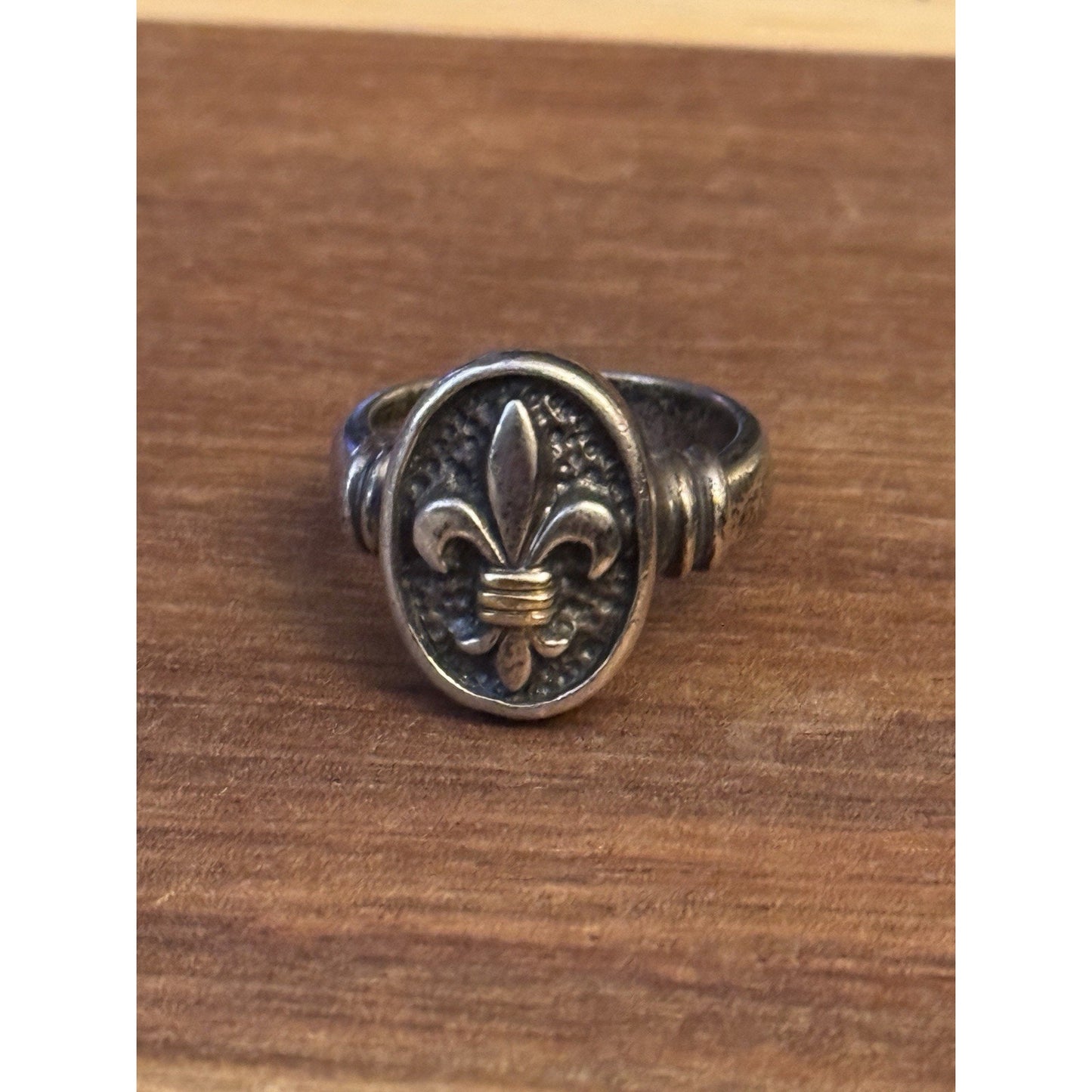 Vintage Ann King 925 Sterling Silver Fleur De Lis Ring w/ 18K Gold Accents 7.5