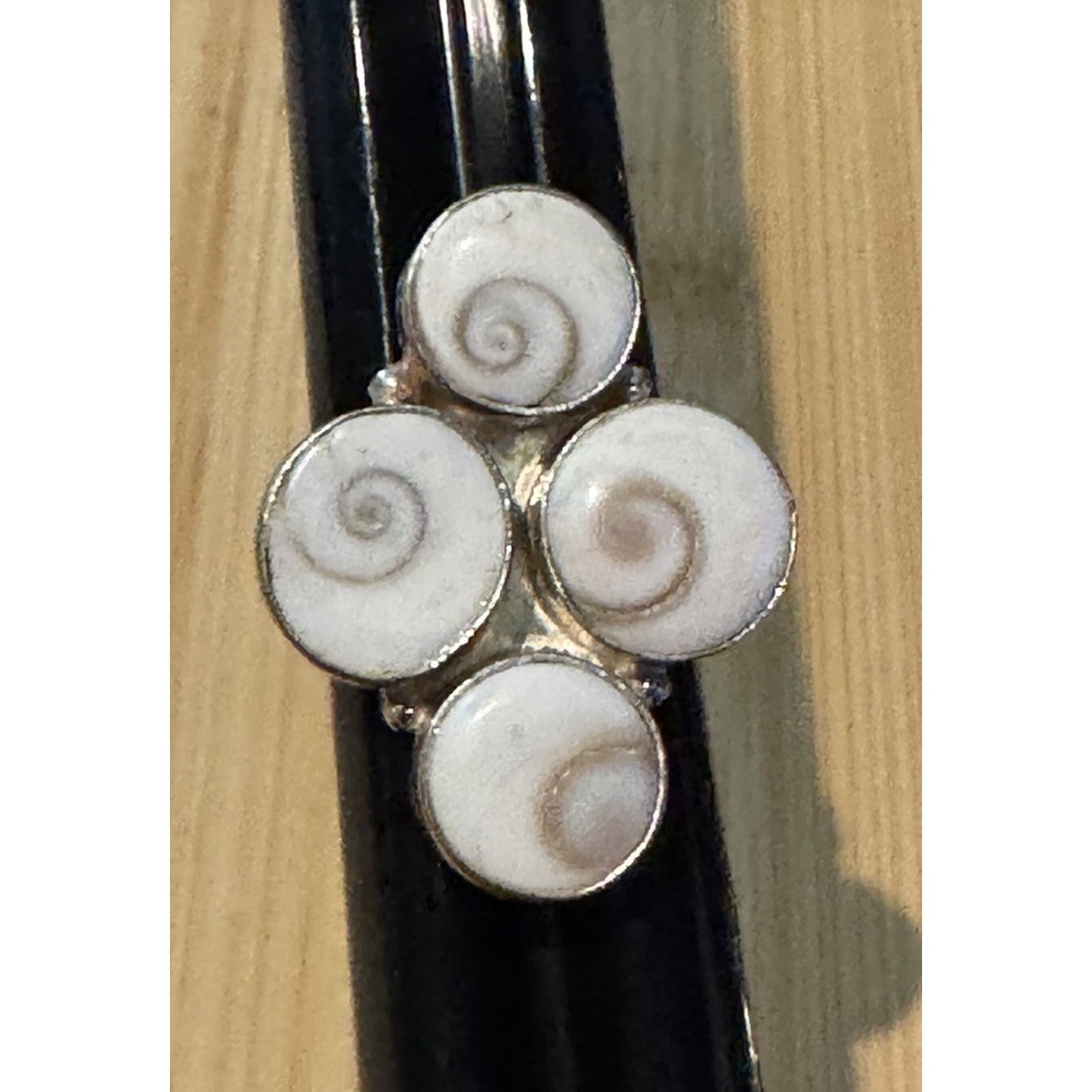 Shiva Eye 4 Shell Cross Pacific Cat's Eye Ring Boho Beach Ring Healing Sz 8