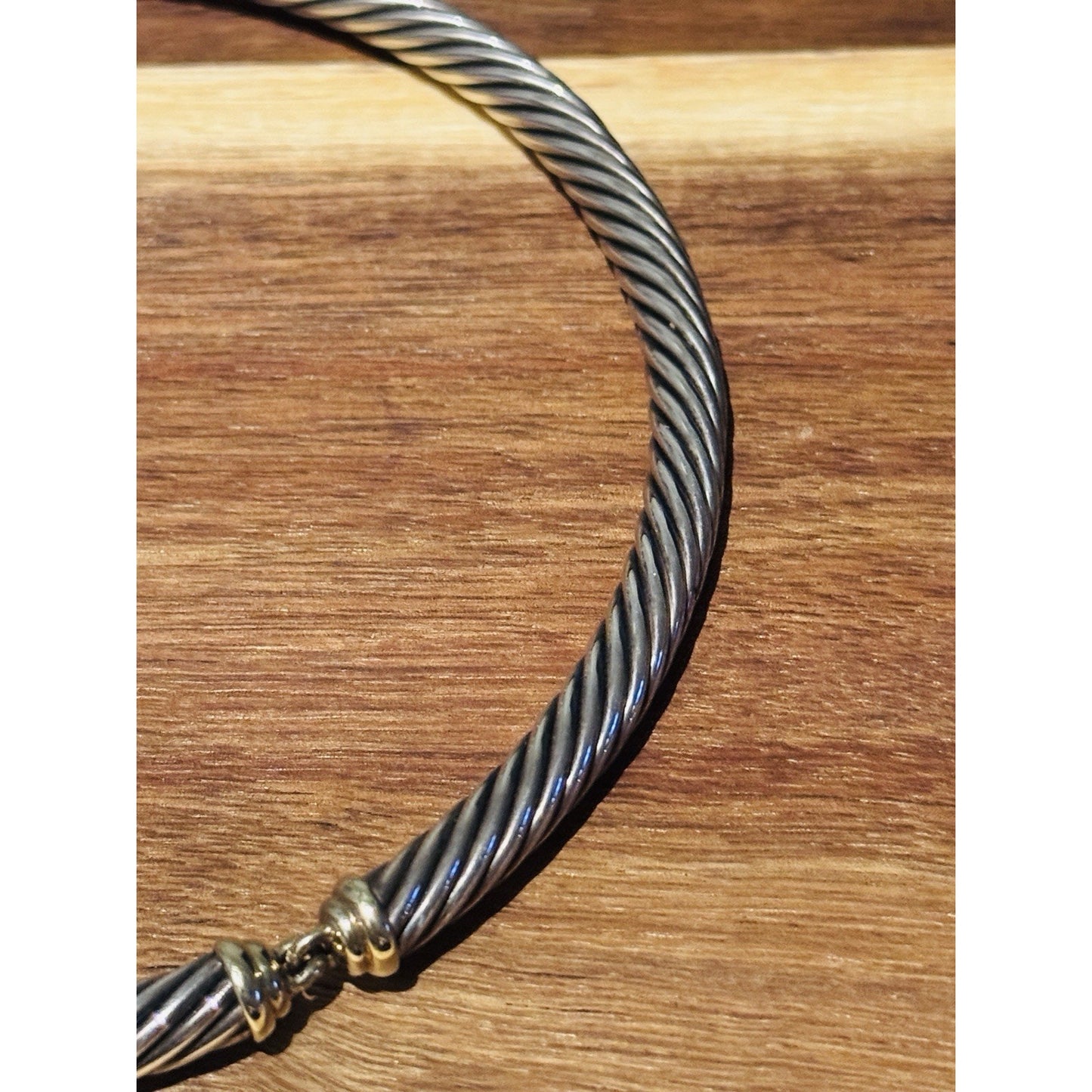 David Yurman Sterling Silver & 14k Gold Classic 7mm Cable Choker Necklace 15.5"