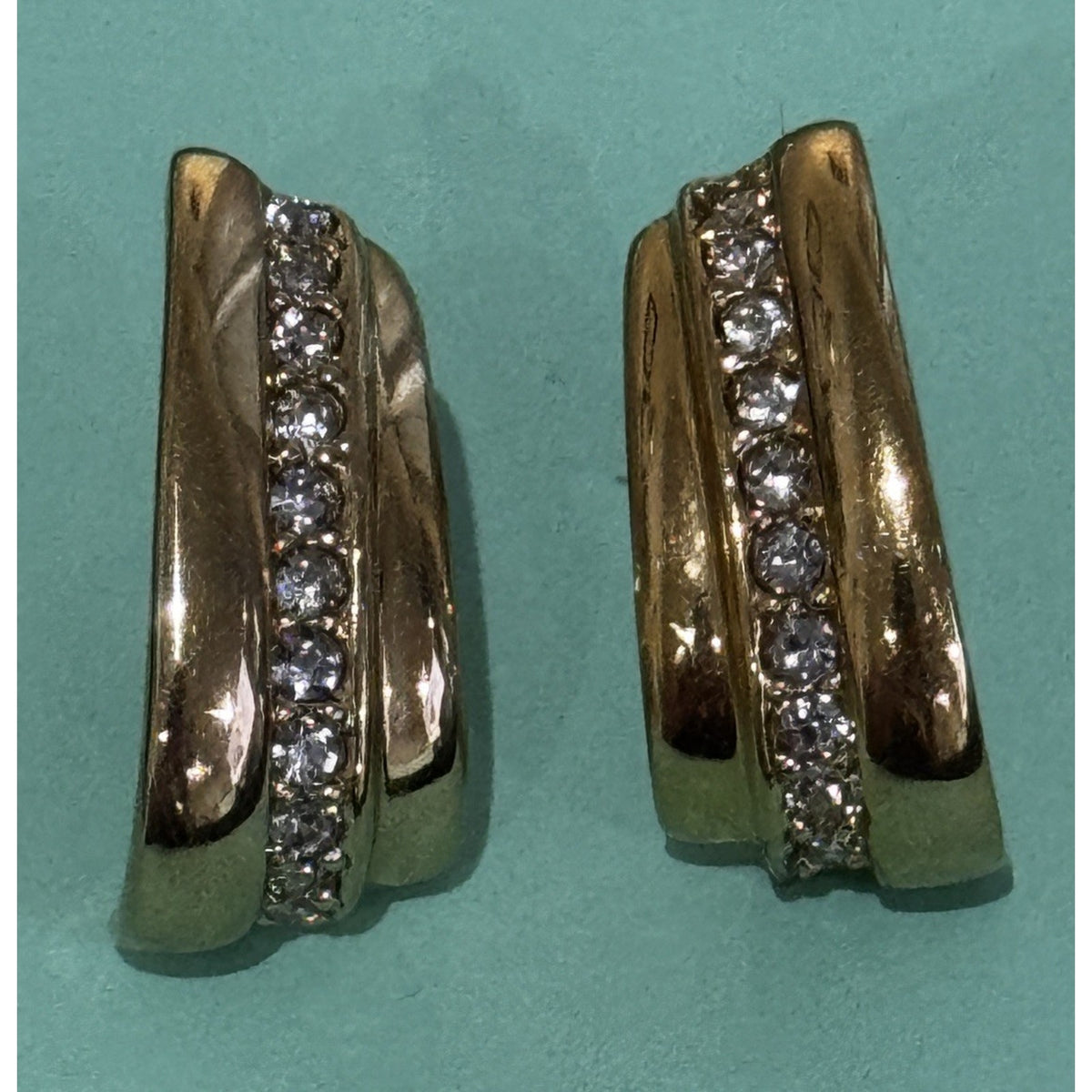 Mint Vintage Avon Centennial 1886-1986 Gold Tone Rhinestone Half Hoop Earrings