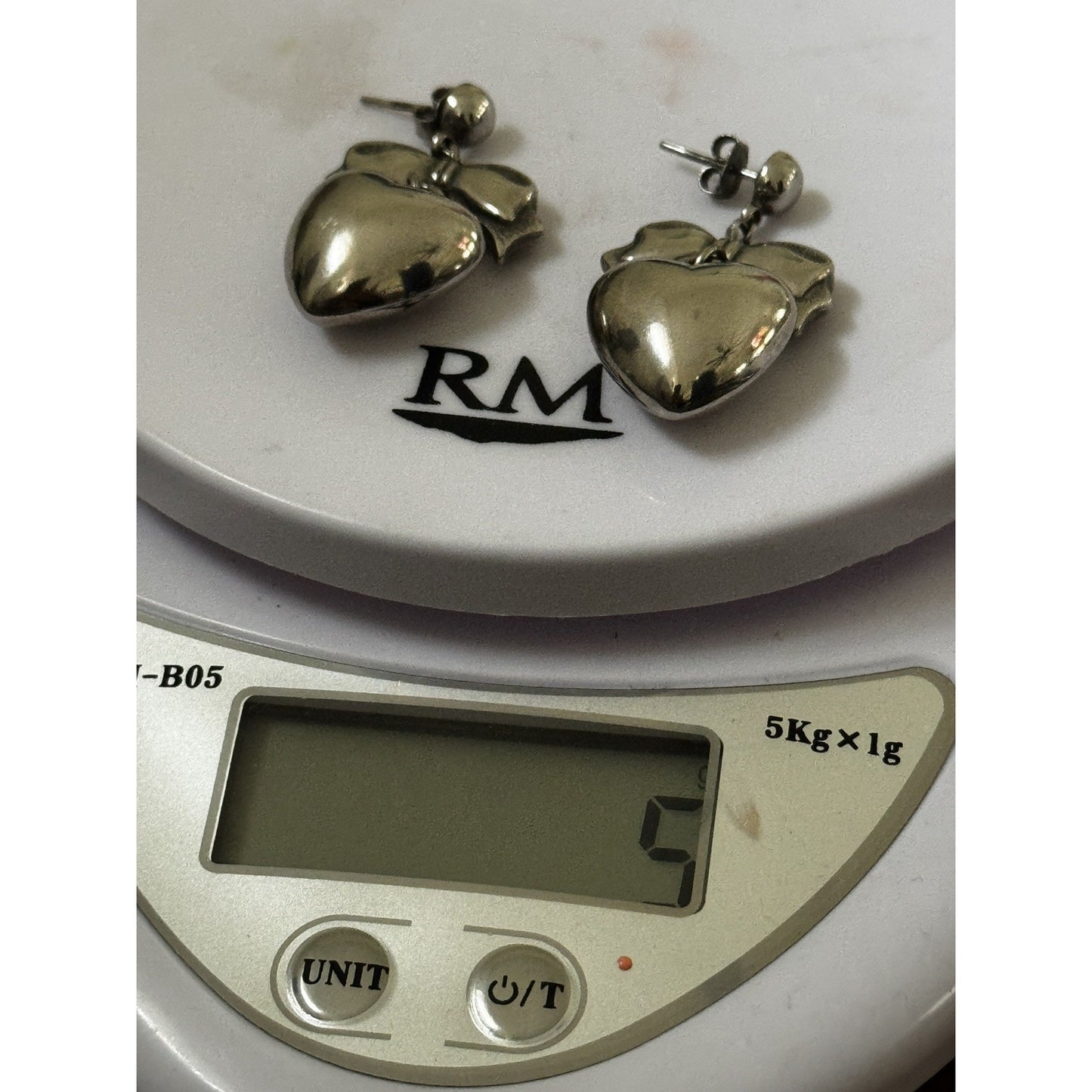 Vintage Sterling Silver 925 Bow Puffy Heart Dangle Earrings 1980s - 1990s