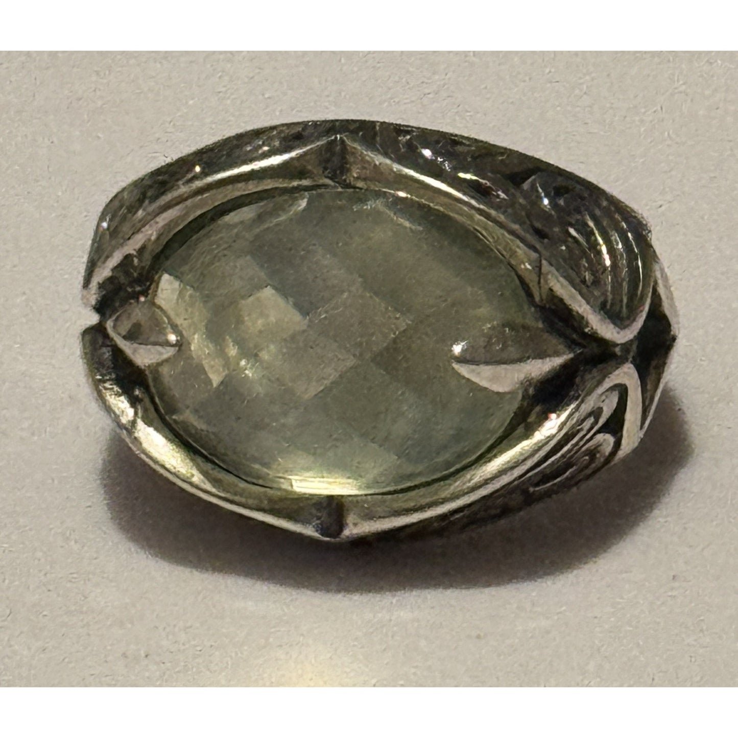 Vintage Carolyn Pollack Sterling Silver Green Prehnite Southwestern Ring Sz 7.5