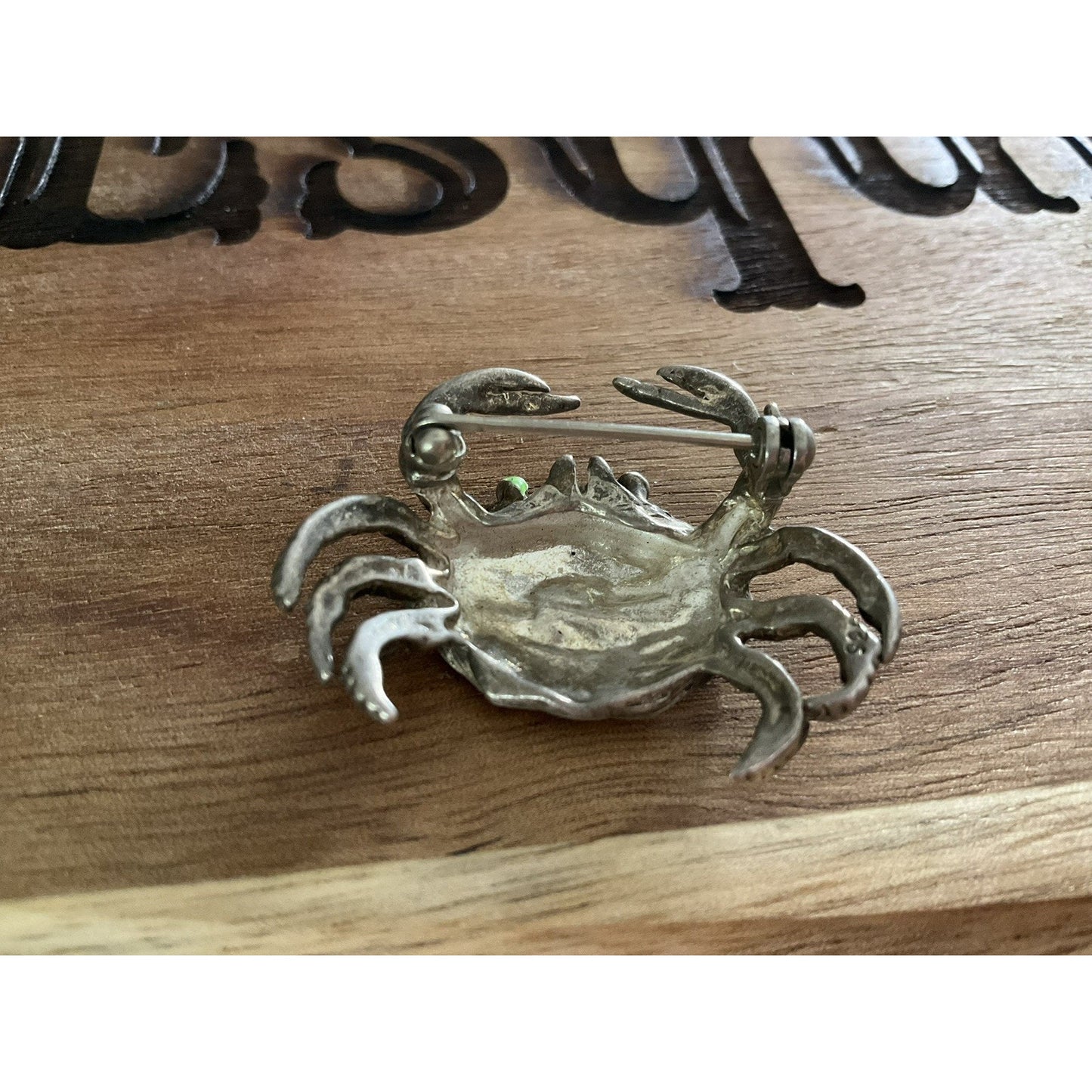 Vintage Sterling Silver Crab Animal Brooch 925 Green Eyes Nautical Beach Crab Zodiac