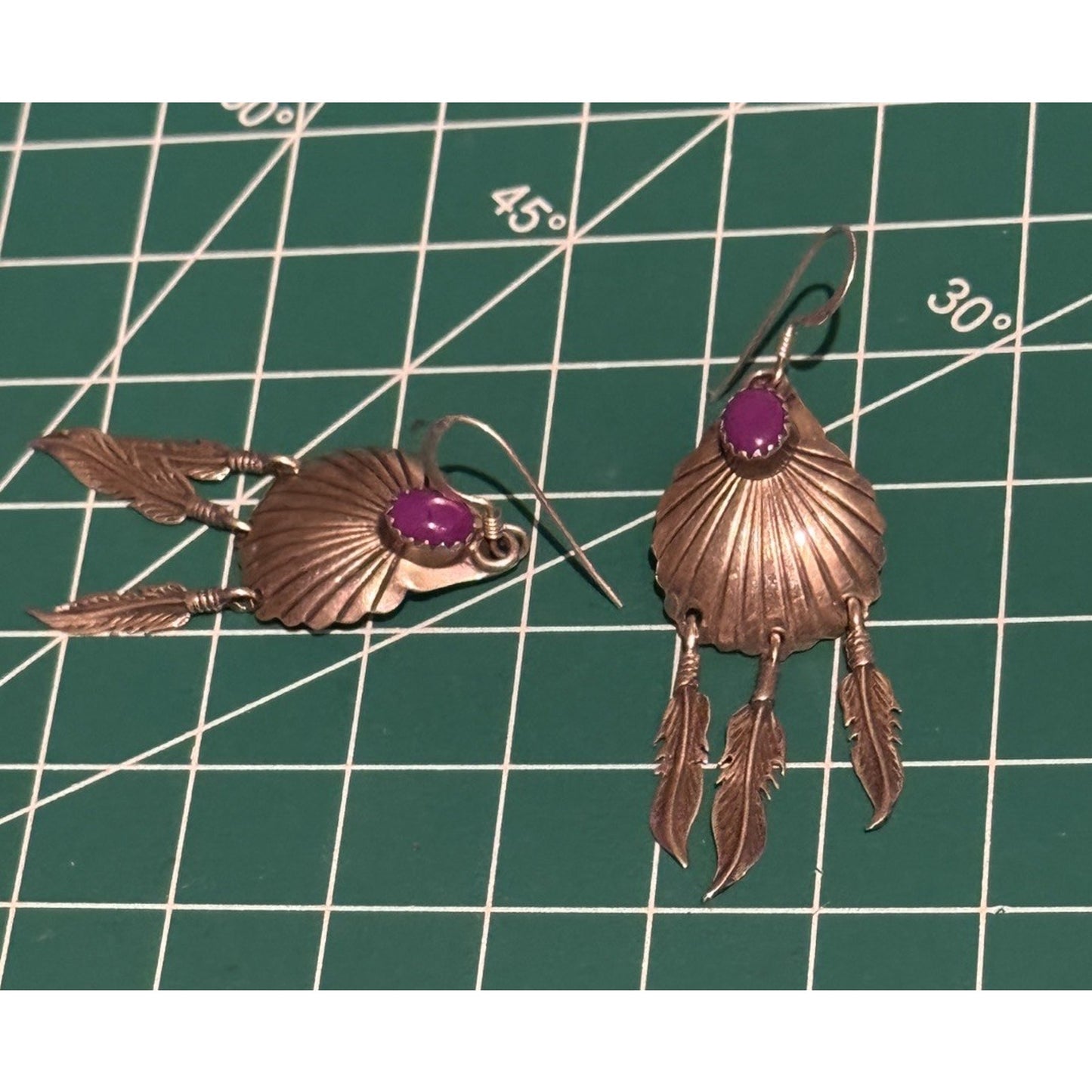 Vintage Native American Navajo Sterling Silver Feather Purple Sugilite Earrings