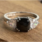 Sterling Silver Black Onyx & 3 Stone Ring Emerald Cut Trillion Accent Size 7.5