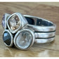 TRB Sterling Silver Cluster Champagne Topaz Iolite Black Spinel White Topaz 6.5