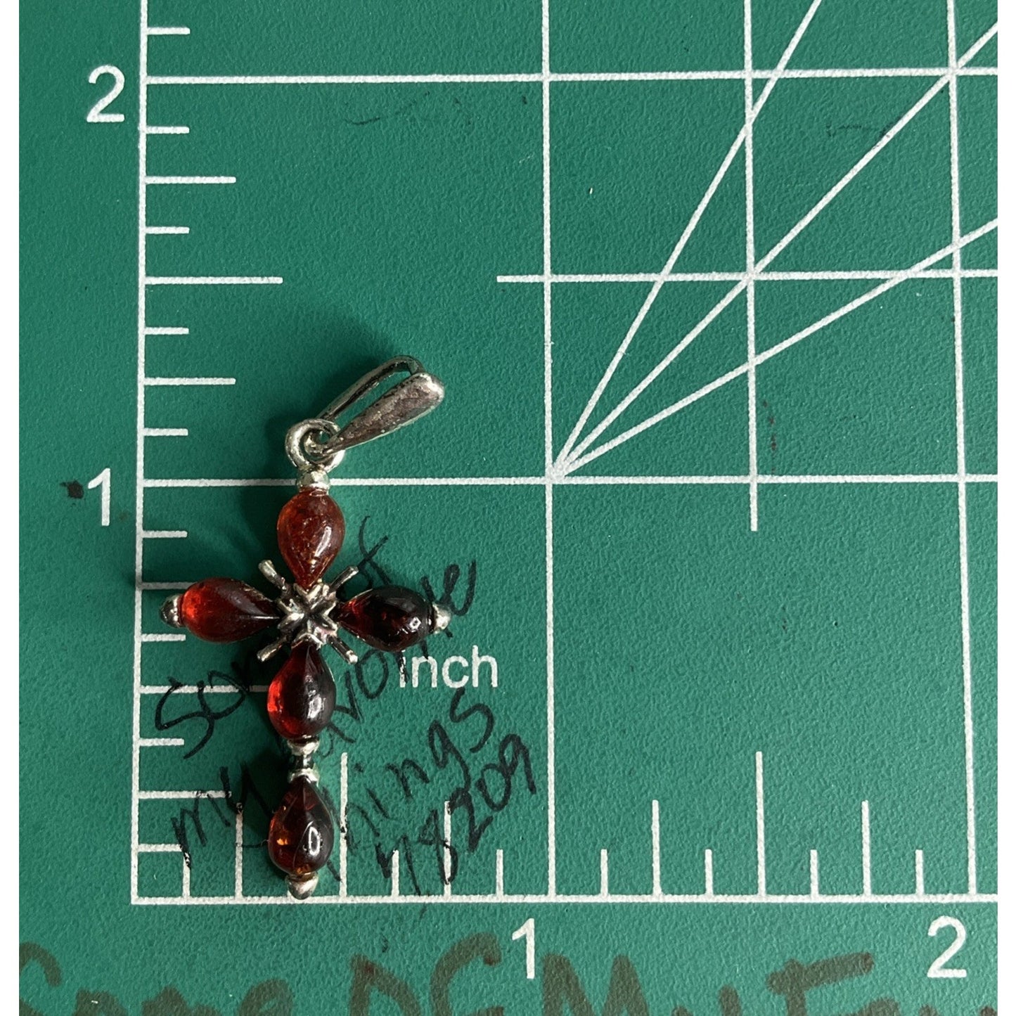 Sterling Silver Red Gem Cross Pendant
