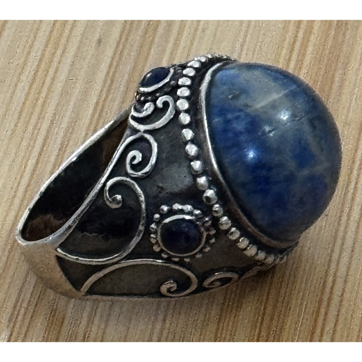 Vintage CFJ Thai 925 Sterling Silver Sodalite Statement Ring Size 9 17g