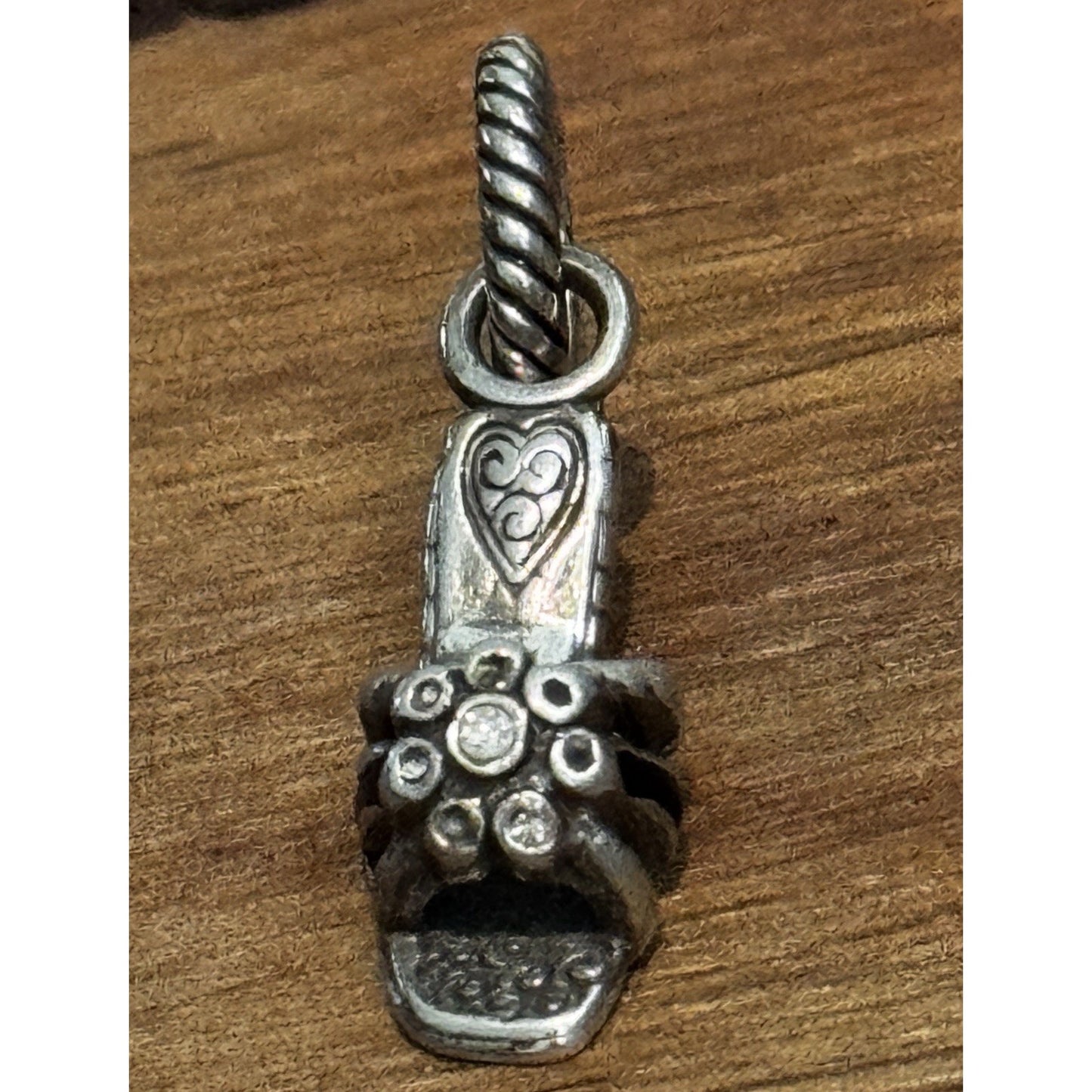 Sterling Silver 3D High Heel Sandal Shoe Charm Heart Scroll Fashion Pendant