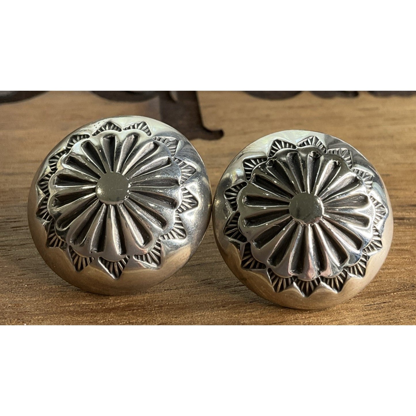 Vintage Sterling Silver Concho Floral Bold Dome Earrings 12g