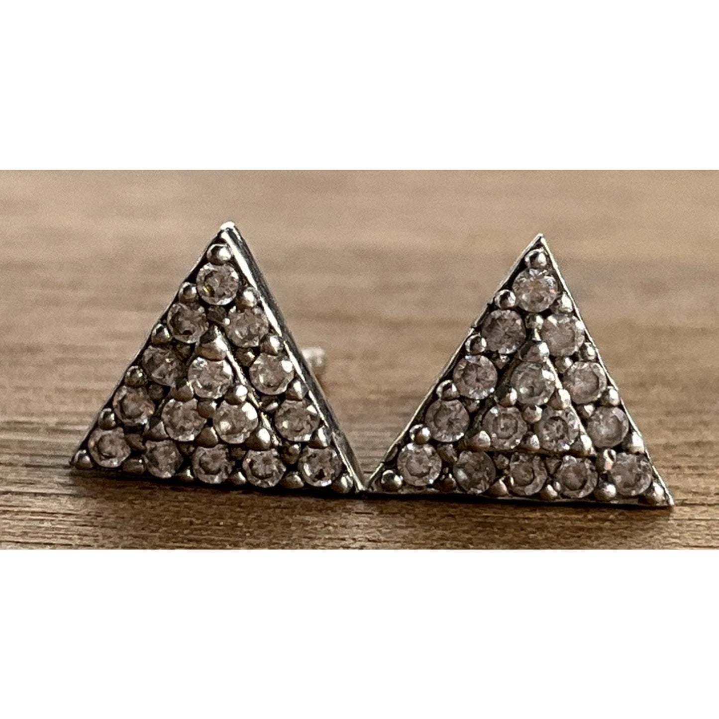 Vintage Sterling Silver Pave Triangle Stud Post 925 Earrings