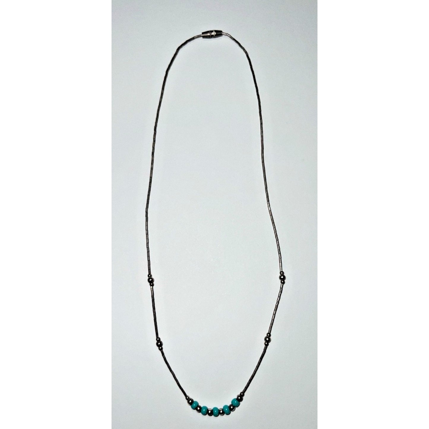 Minimalist Liquid Sterling Silver Turquoise Bead Layering Necklace Southwestern