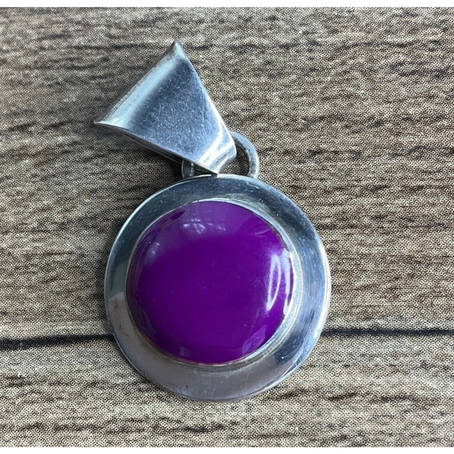 Sterling Silver Purple Cabochon Pendant 925 Round Bezel Statement Charm