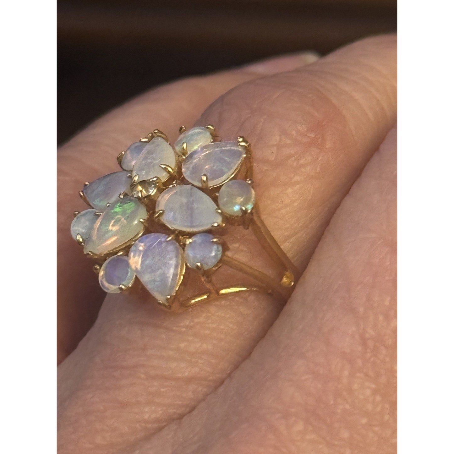 Vintage 18K HGE Gold Plated Opal Cluster Ring Natural Welo Opals Size 5.5