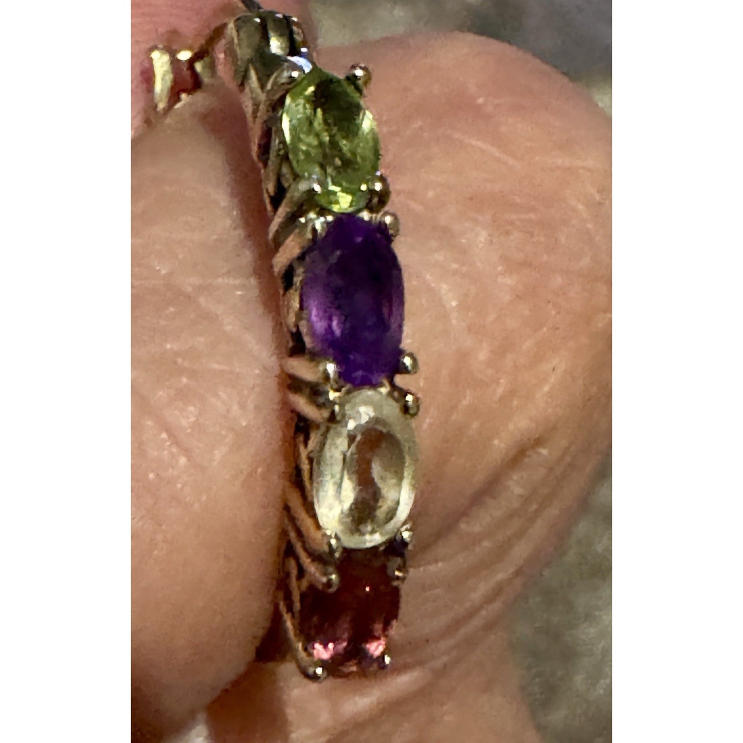 Vintage Ross Simons R925 Vermeil Amethyst Peridot Citrine Garnet Hoop Earrings