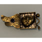 Mary Lucuk Sterling Silver Brass Face Brooch Artisan Modernist Pin Blue Cabachon