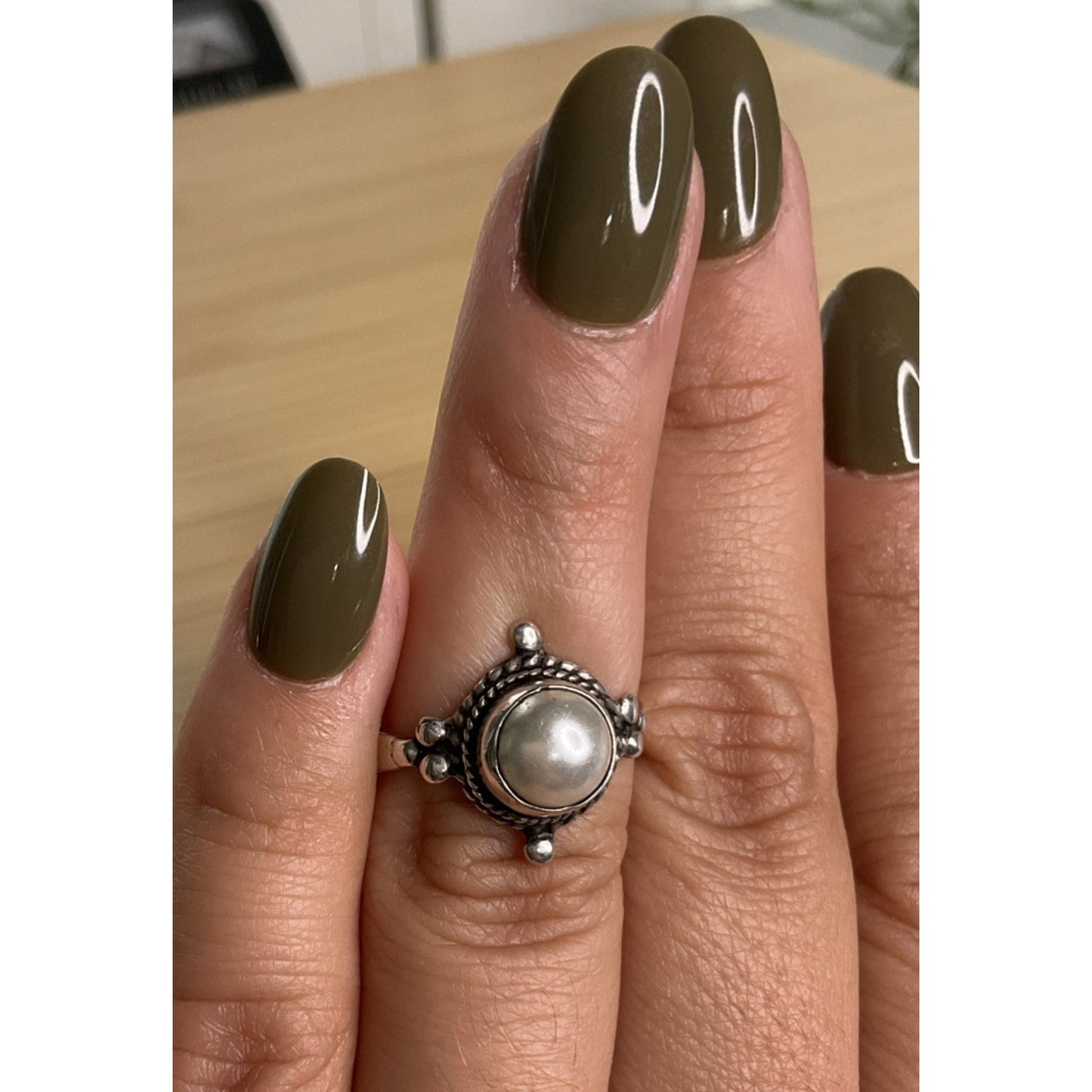 Vintage Sterling Silver Pearl Ring Size 6 Round White Pearl 925 Ring