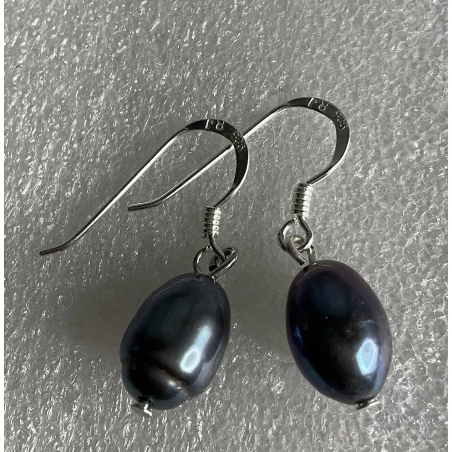 RJ Sterling Silver Dark Pearl Dangle Earrings RJ 925