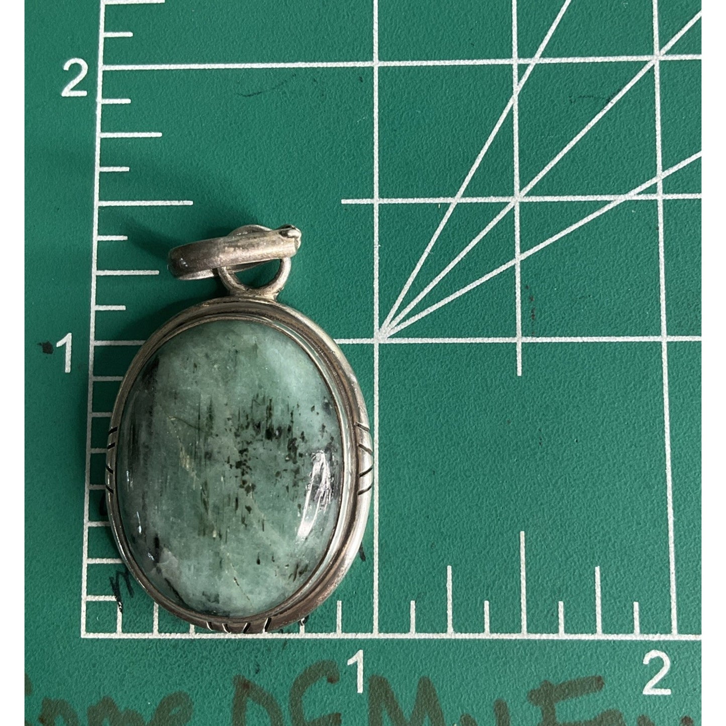 Vintage 925 Sterling Silver Aquamarine Jade Quartz Pendant