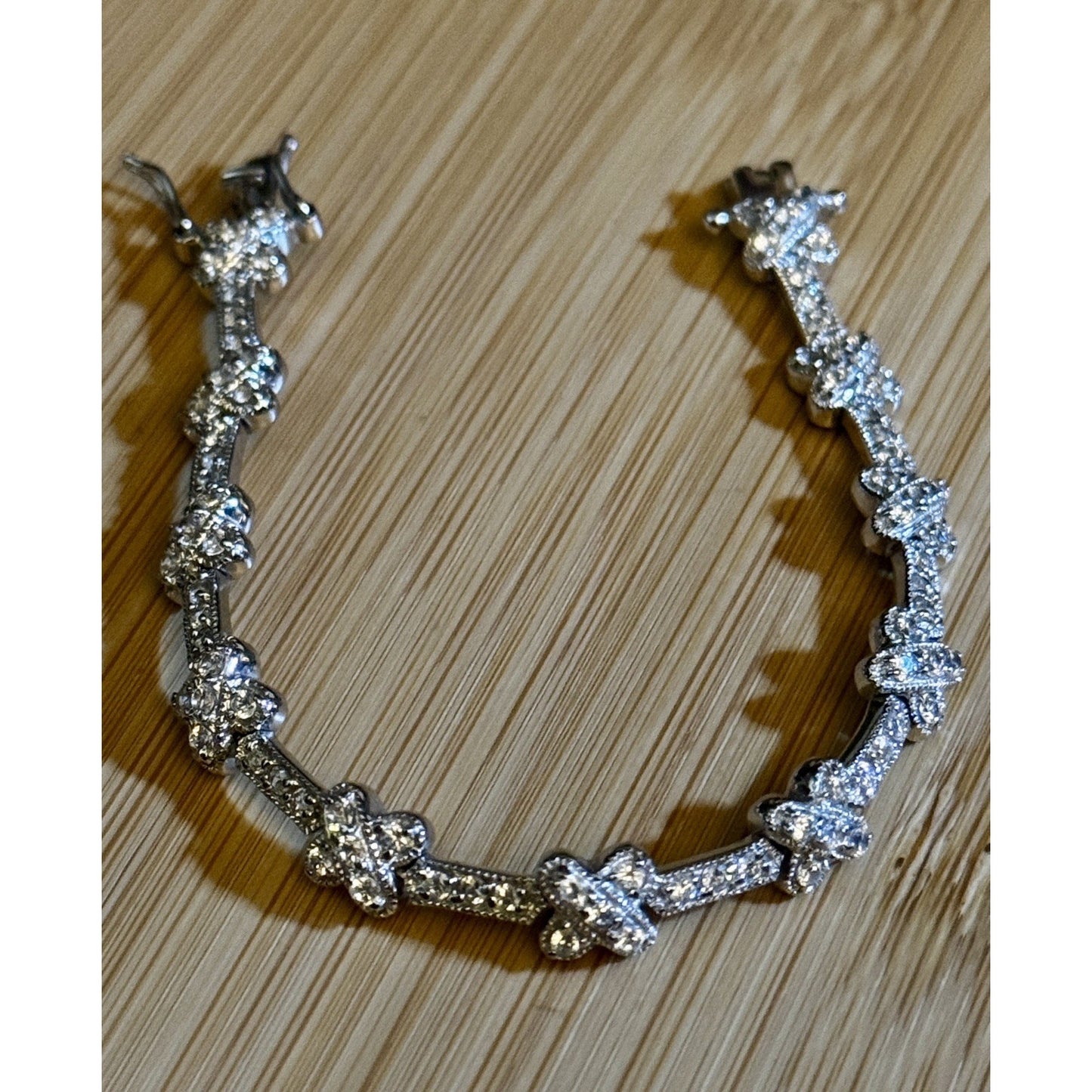 Vintage FAS 925 Sterling Silver Clover Tennis Bracelet 6.75” 12g