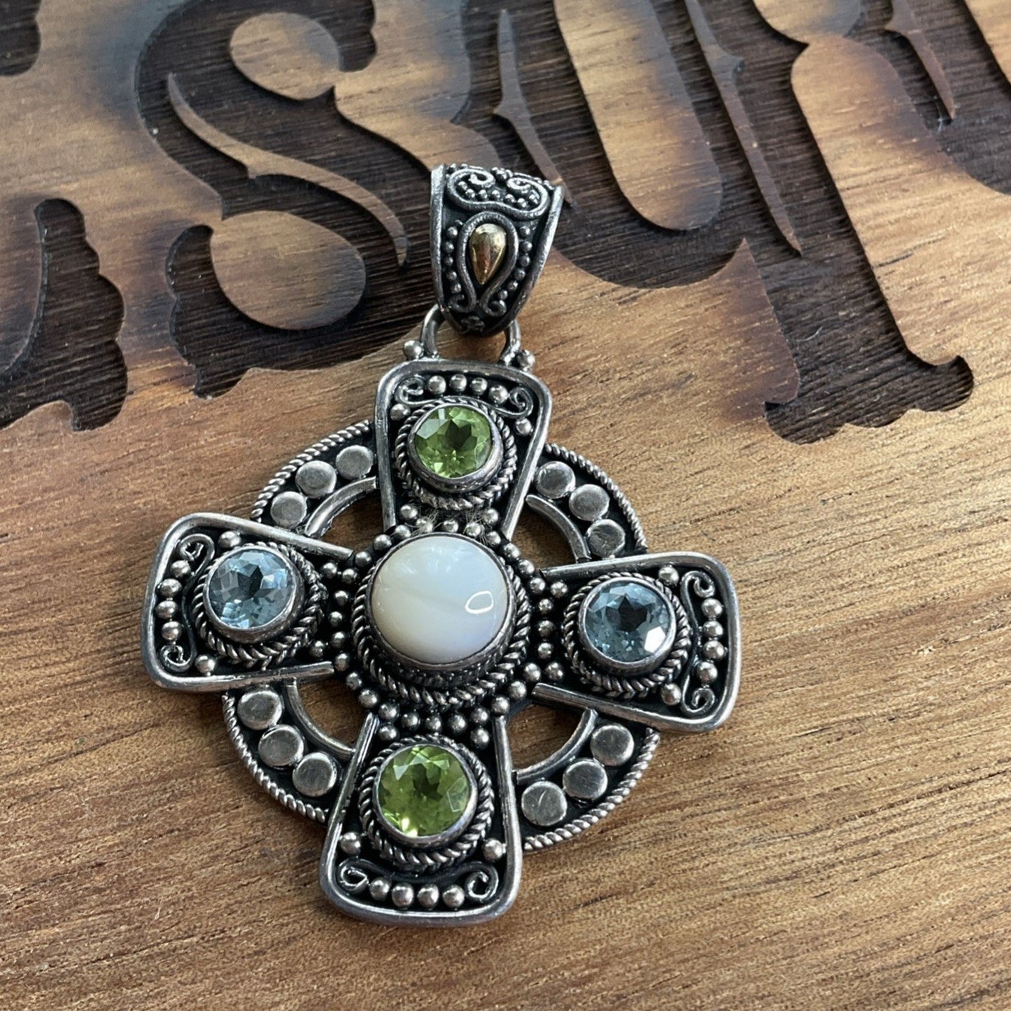 Sterling Silver 18K Gold Accent Pendant Artisan Mixed Metal