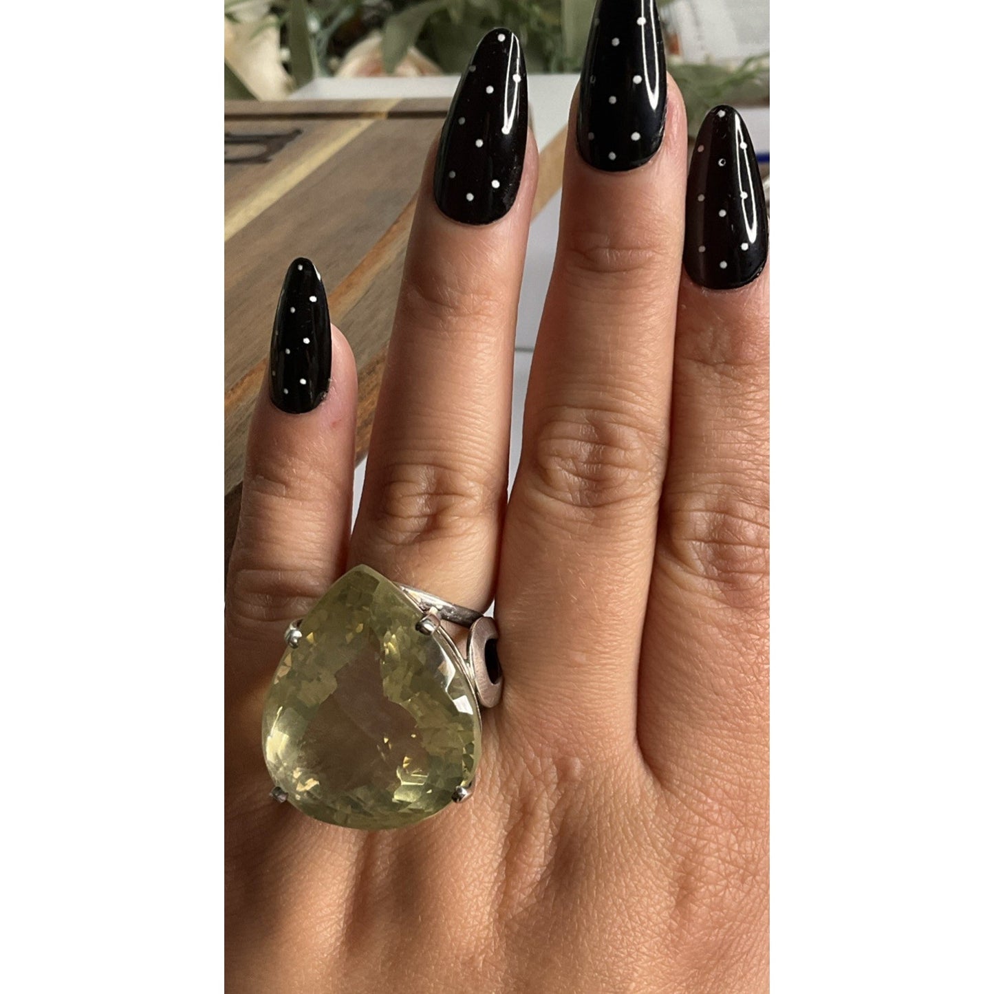 Vintage Sterling Silver Pear Cut Yellow Quartz Cocktail Statement 28g Ring 8.5