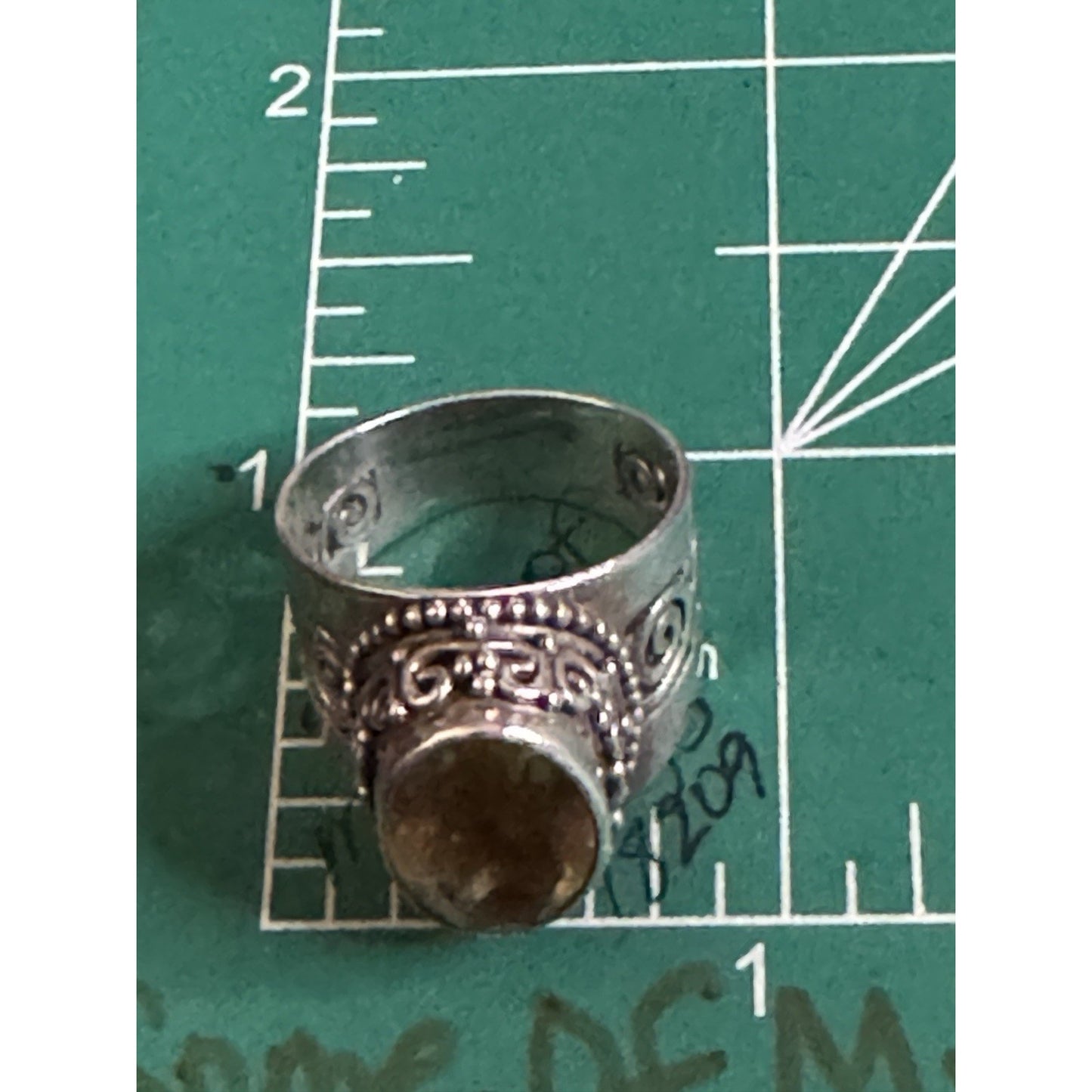 Vintage Sterling Silver Faceted Citrine Ring Sz 8.25 Artisan Filigree Swirl Band