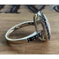 Sterling Silver Black & White CZ Halo Square Cushion Cluster Ring Size 7