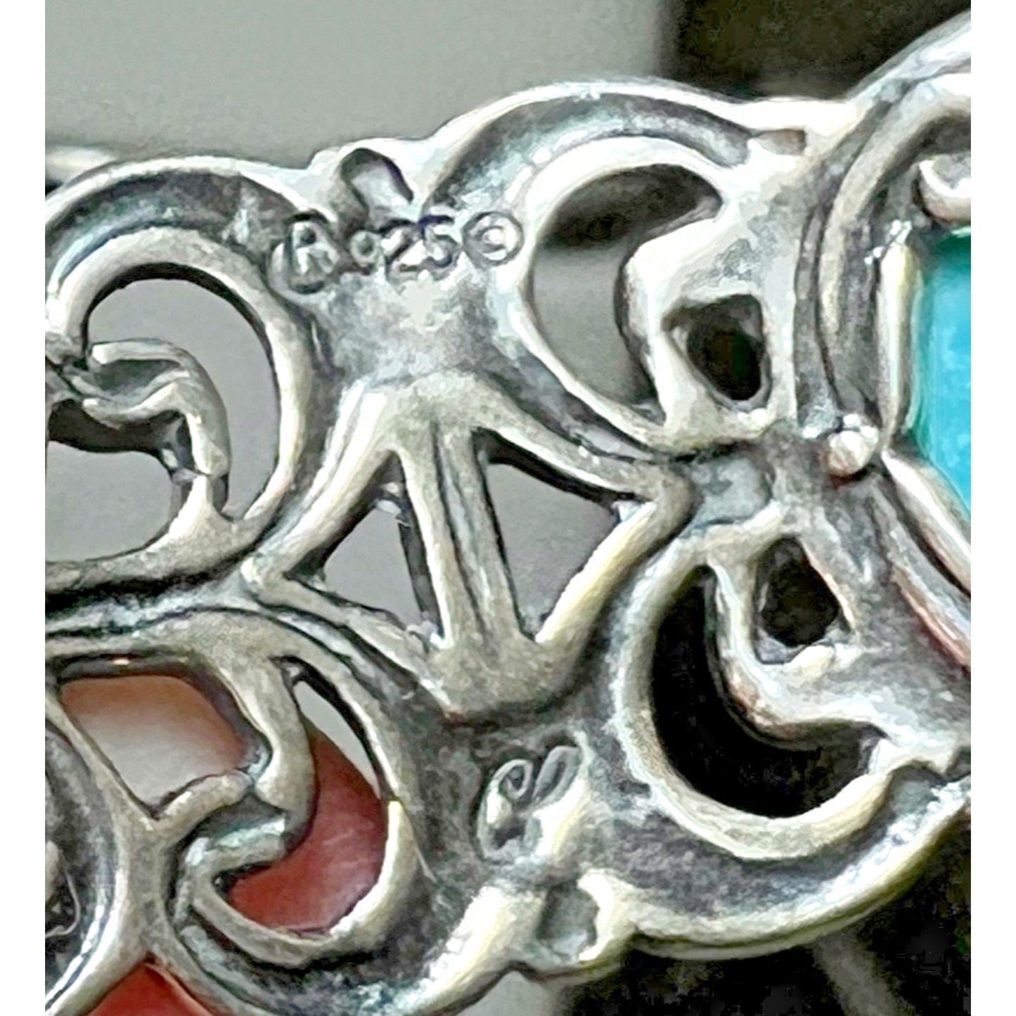 Vintage 925 Sterling Silver Turquoise Cuff Bracelet – Filigree Design – 22g