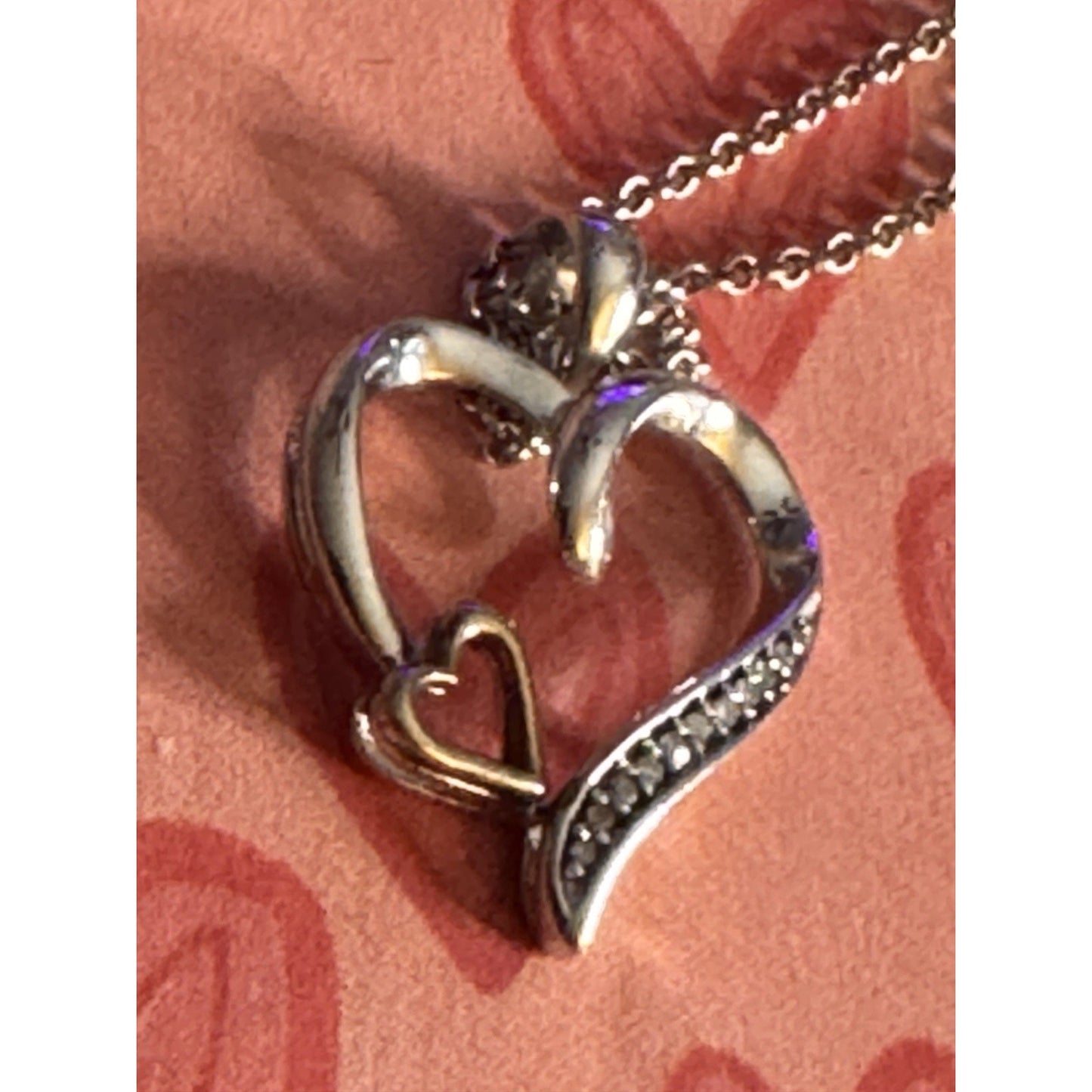 Helzberger Sterling Silver 925 & 10kt Gold Diamond Heart Pendant Necklace 17”