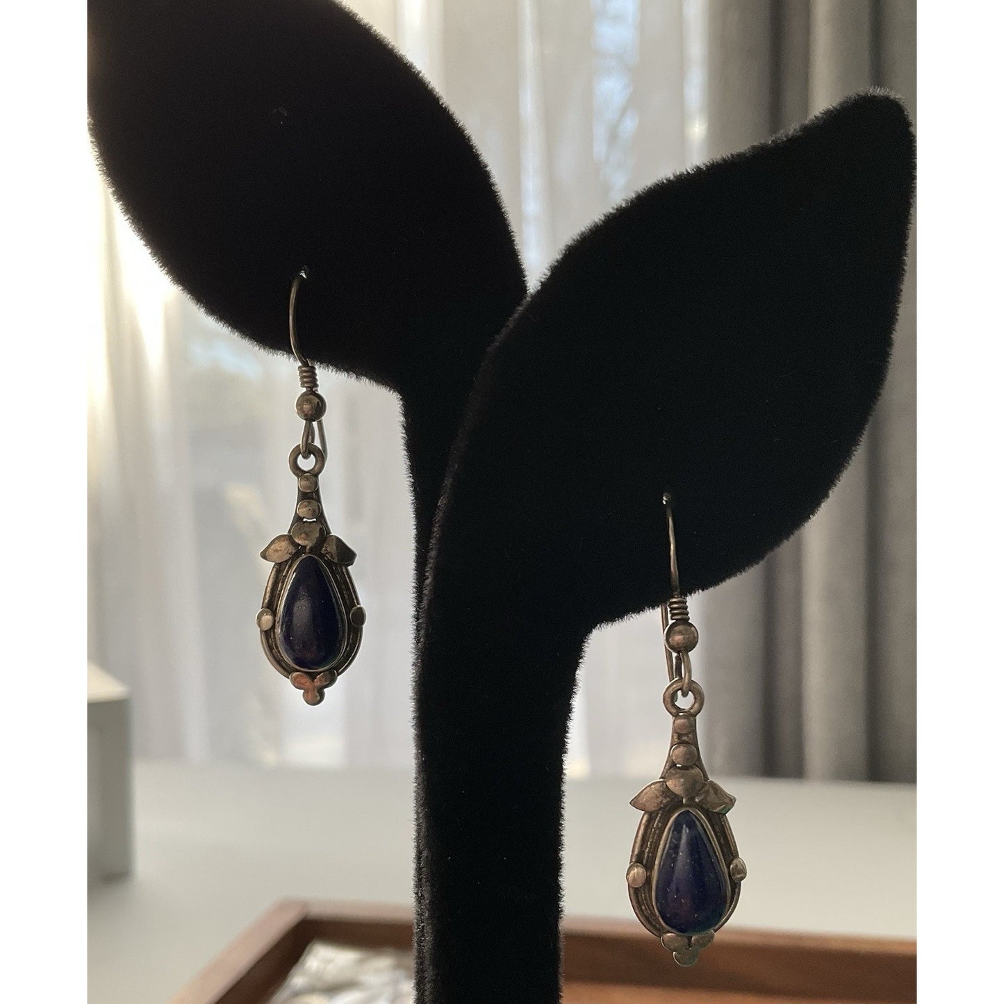 Sterling Silver Lapis Lazuli Dangle Earrings 925 Southwestern Navajo Style Drop