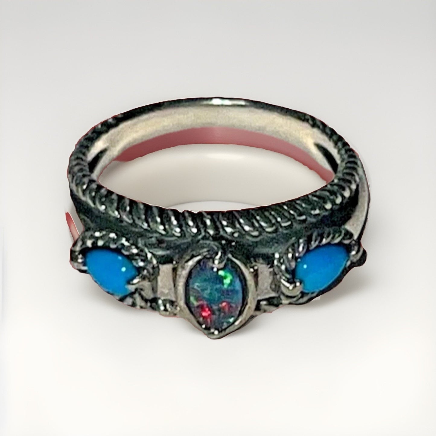 Carolyn Pollack 925 Sterling Opal & Turquoise Ring Southwest Style Size 9.5 - 6g