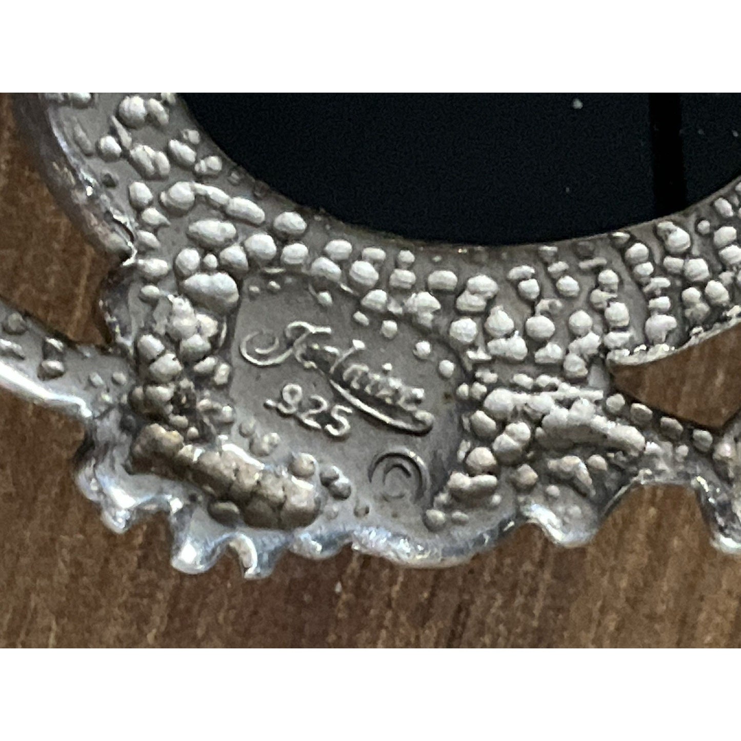 Vintage J Kalina Sterling Silver Floral Brooch with Black Onyx Cabochon 12.5g