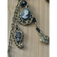 1928 Cameo Tassel Necklace Earrings Set Gold Tone Black Bead Victorian Revival