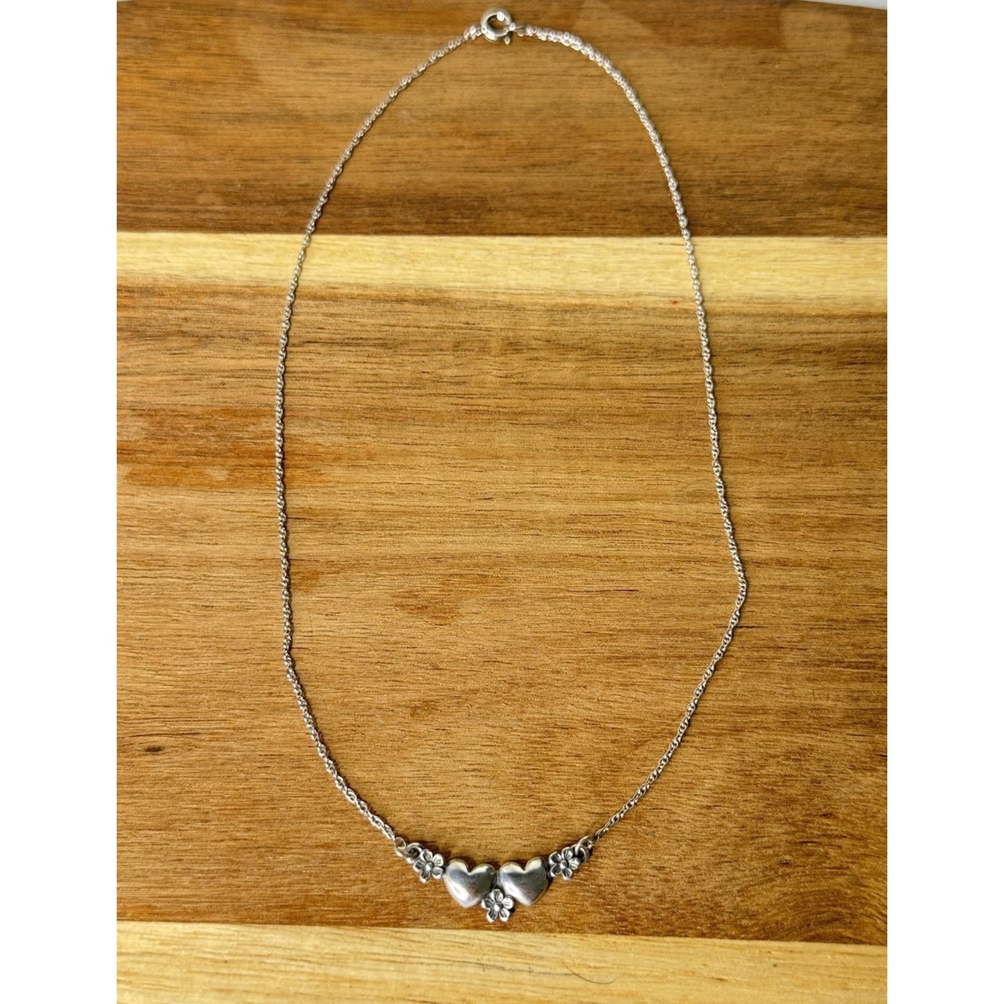 James Avery Retired Sterling Silver Flower Heart Necklace 15”