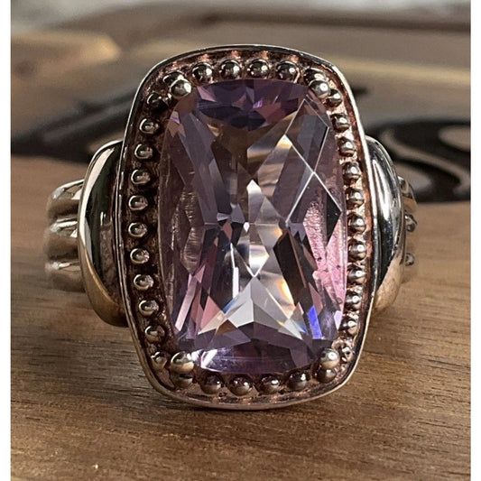 Vintage Sterling Silver Pink Lavender Quartz Cocktail Ring Statement Size 10