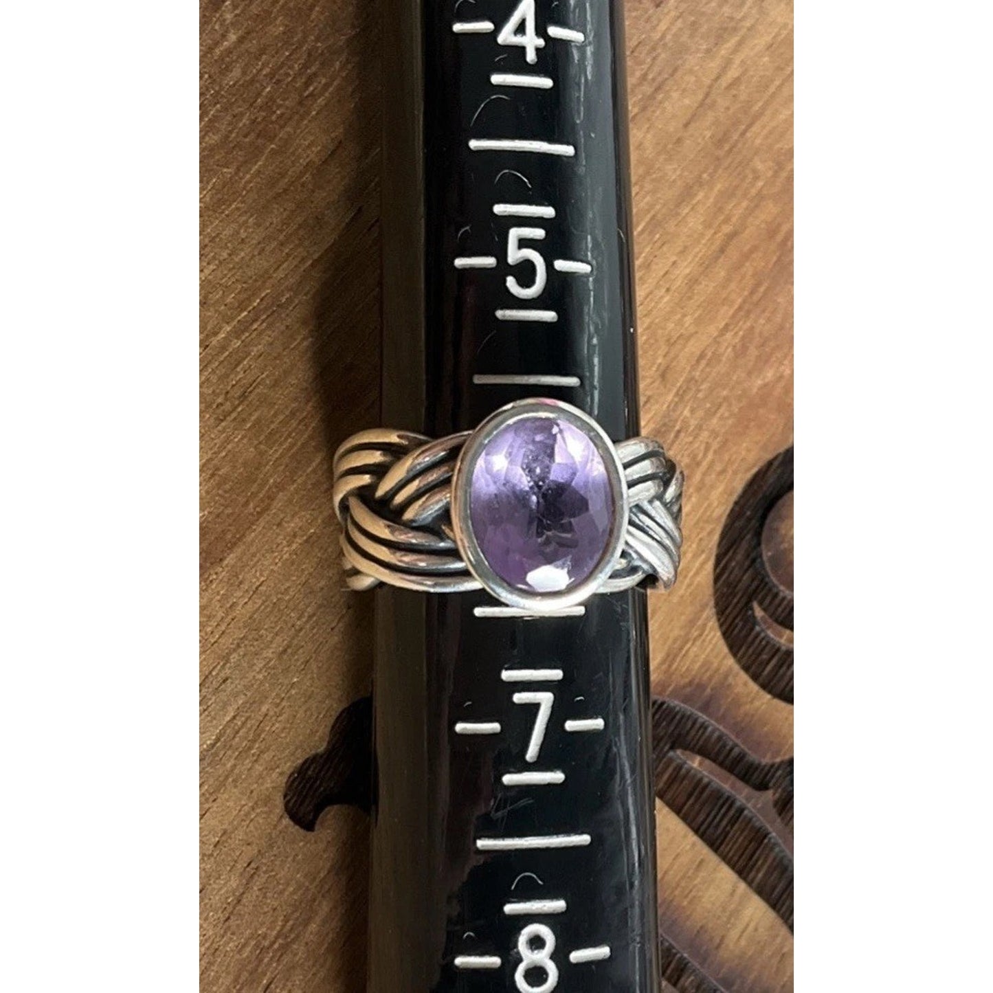 Retired Pandora ALE 925 Silver Purple Stone Ring Statement Woven Band Size 6