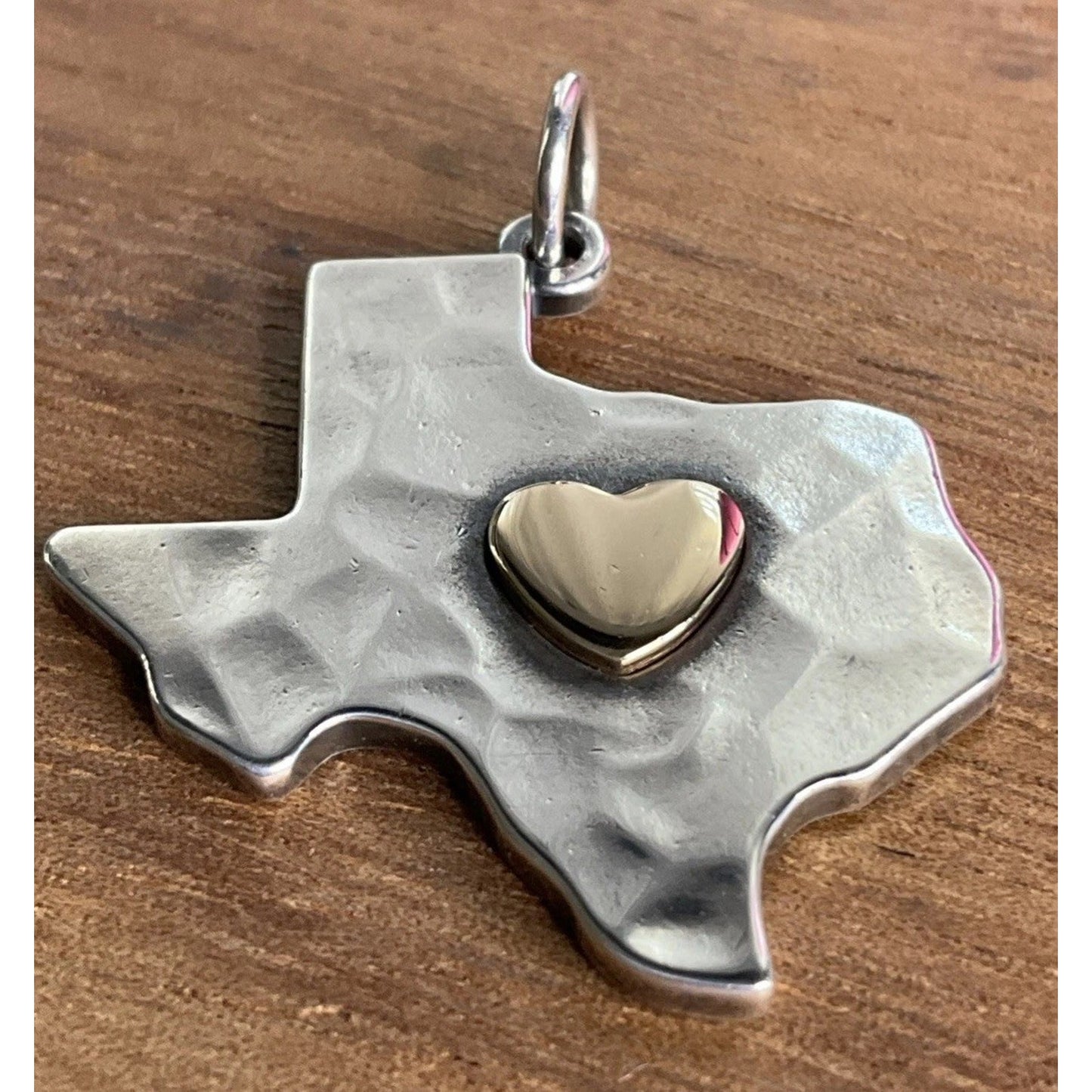 Retired James Avery Deep in the Heart Of Texas Hammered 925 & 14k Heart Pendant