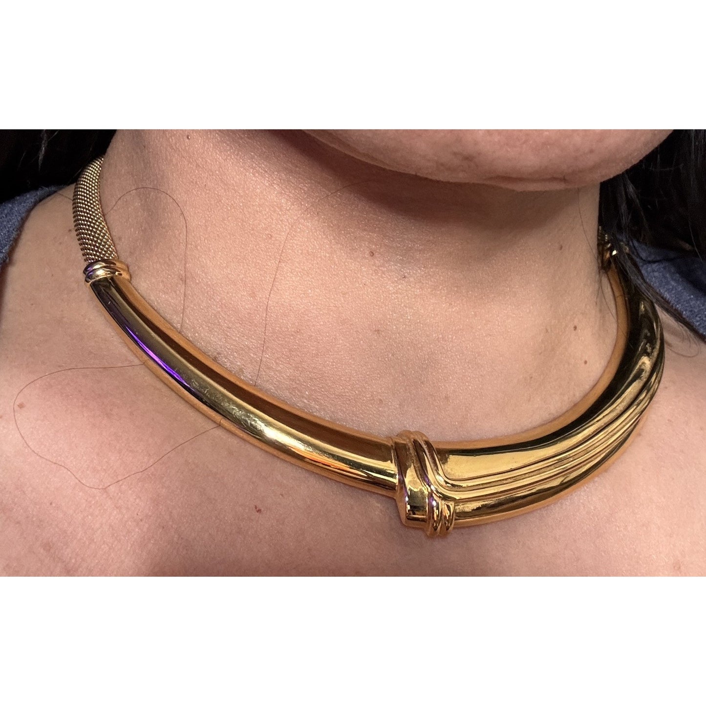 Vintage Monet Gold Tone Rare Mesh Collar Necklace Sculptural Statement Signed