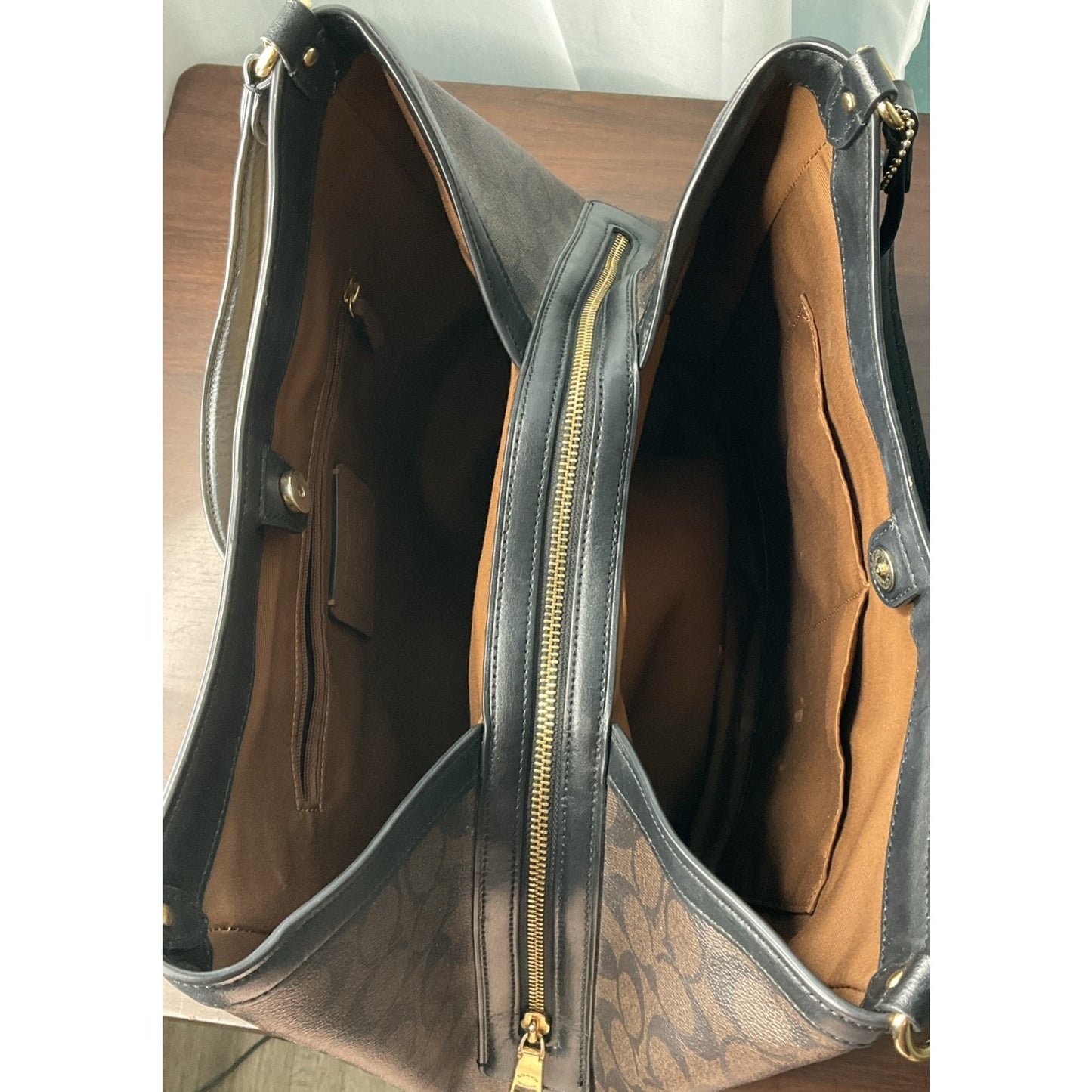 COACH KRISTY Shoulder Bag In Color Block Signature Canvas Khaki And Dark Brown