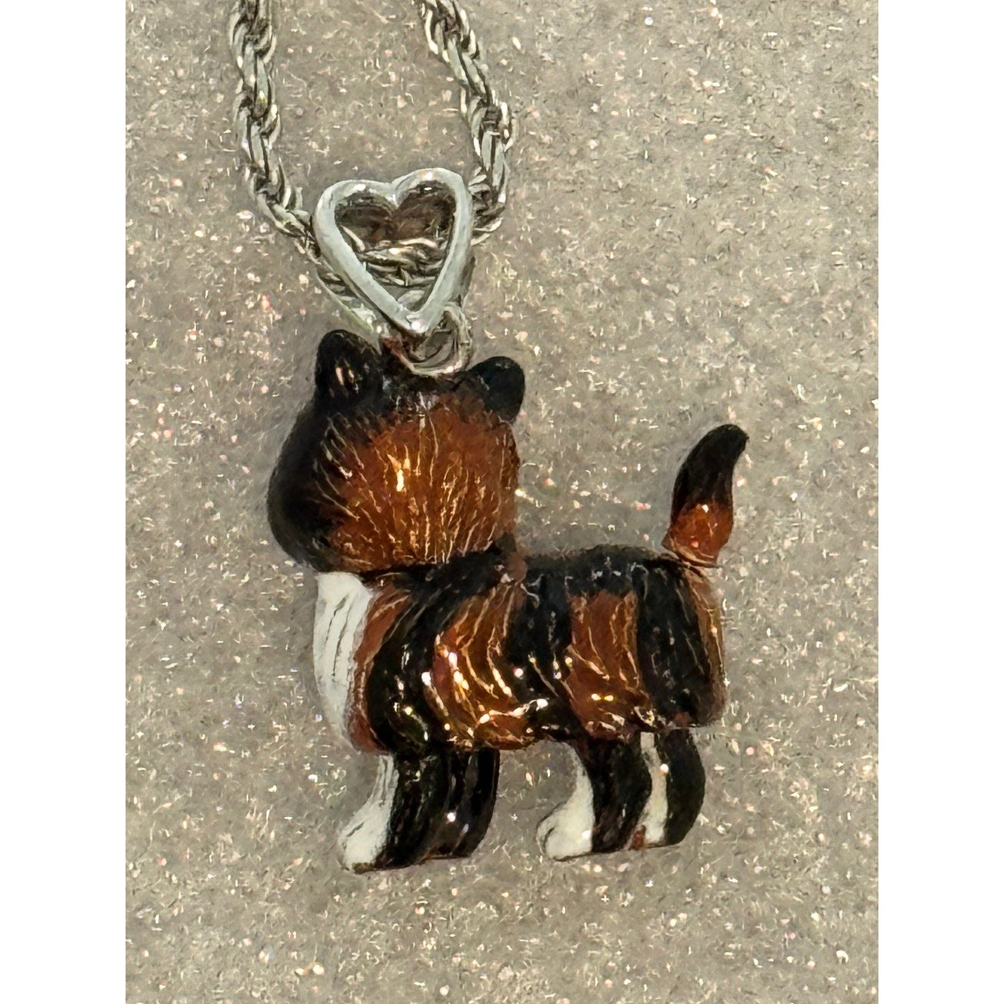 Vintage Calico Cat Enameled Moving Tail And Legs 925 Necklace 21”